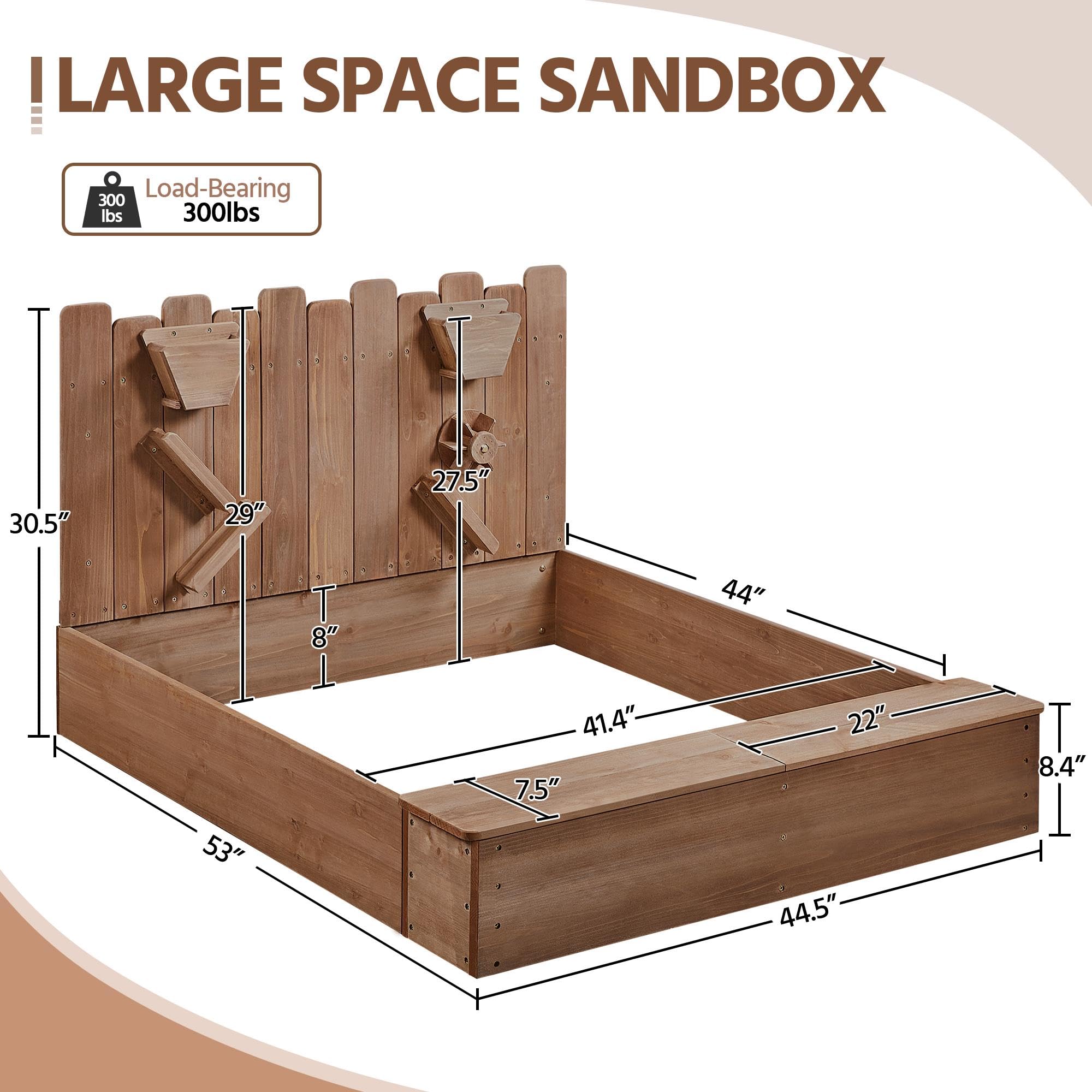 Wooden Sandbox with Storage Bench for Kids
