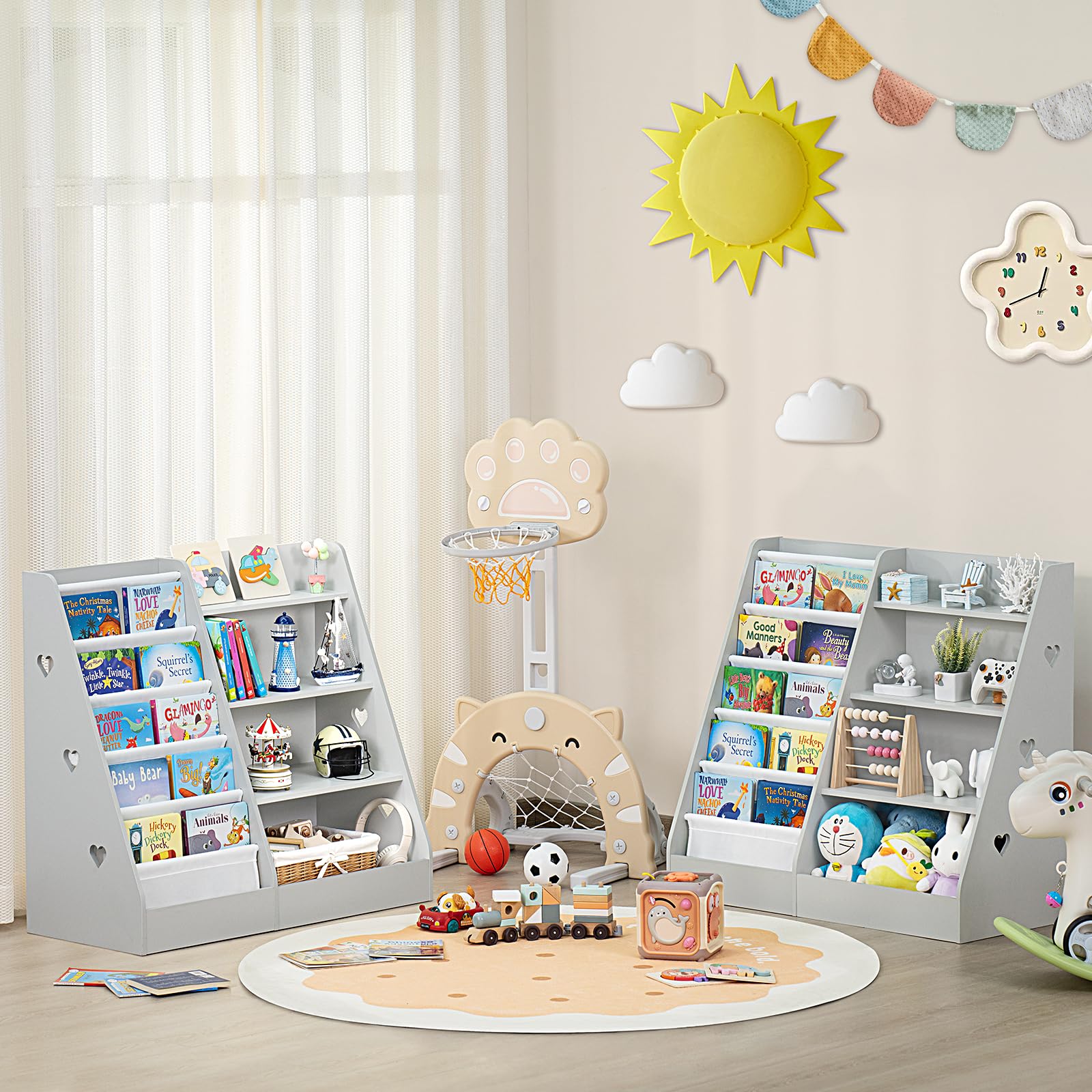 4 Tier Kids Bookshelf and Storage Organizer, Five Layer Sling Children Bookcase