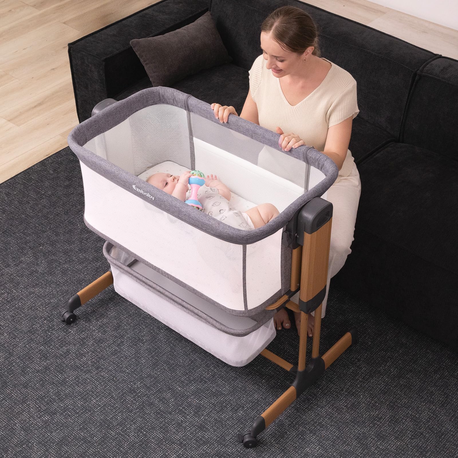 3-in-1 Rocking Bassinet with Wheels and Storage