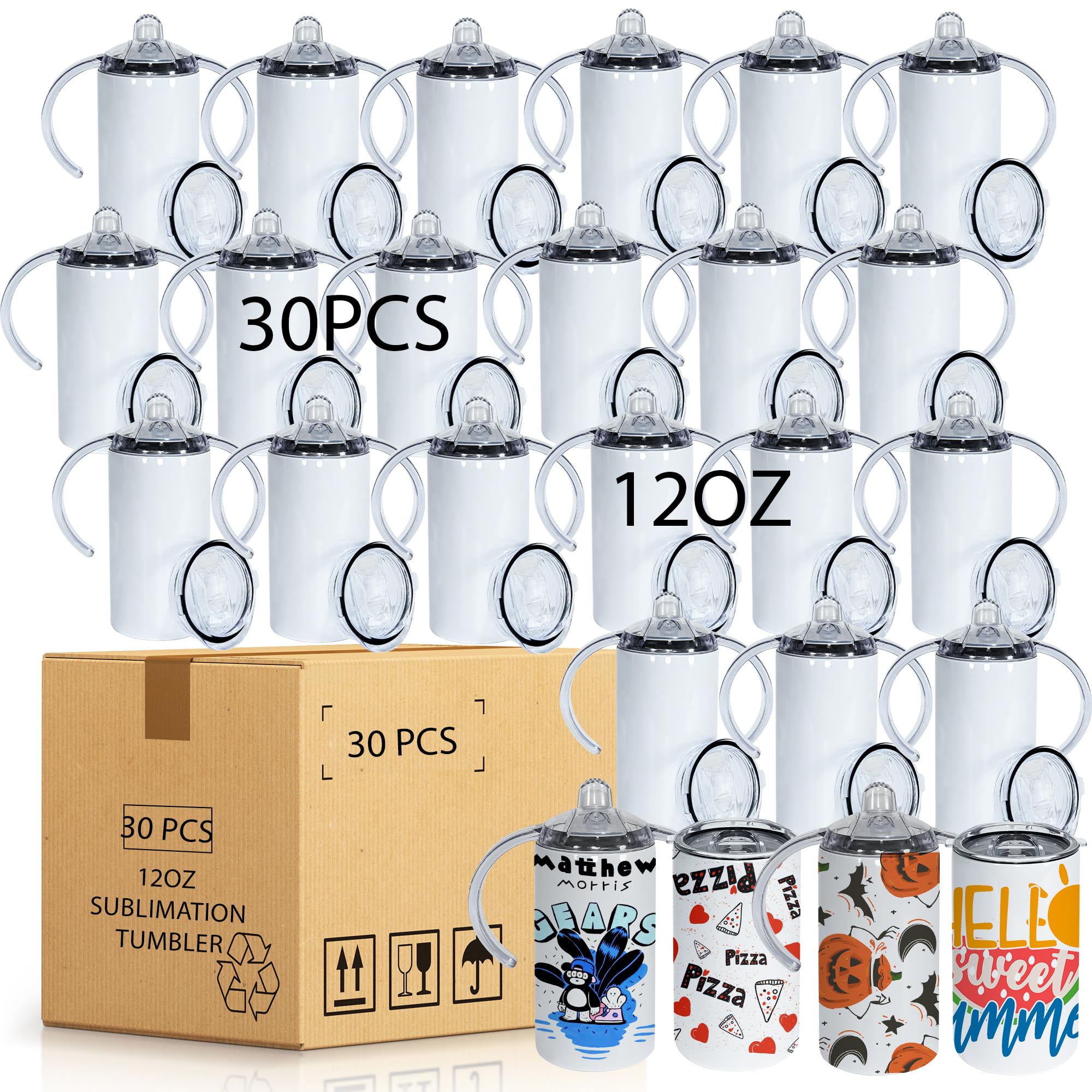30 Pack Sublimation Sippy Cup with two lids,Stainless Steel Double Wall
