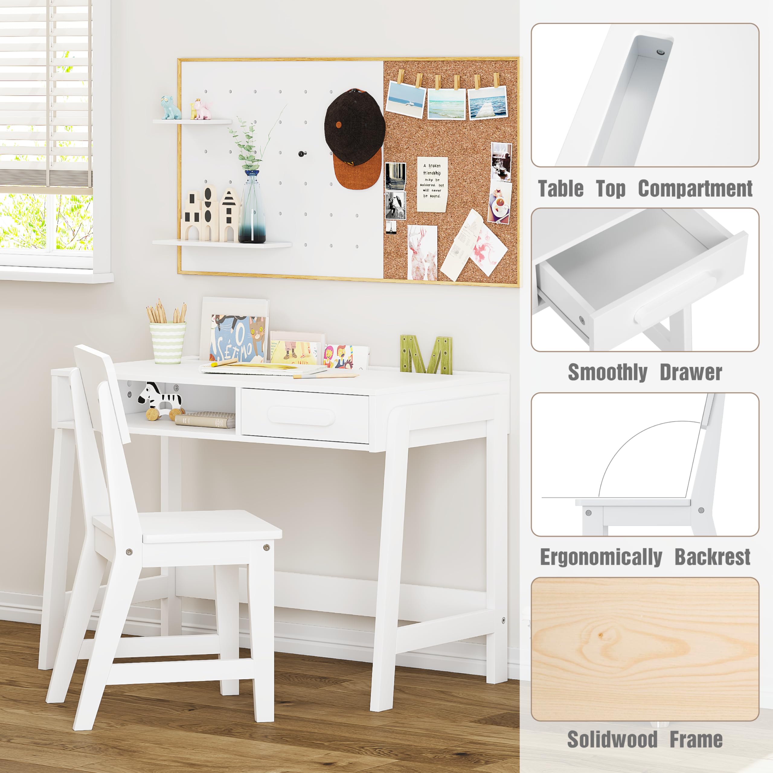 Kids Desk and Chair Set with Storage