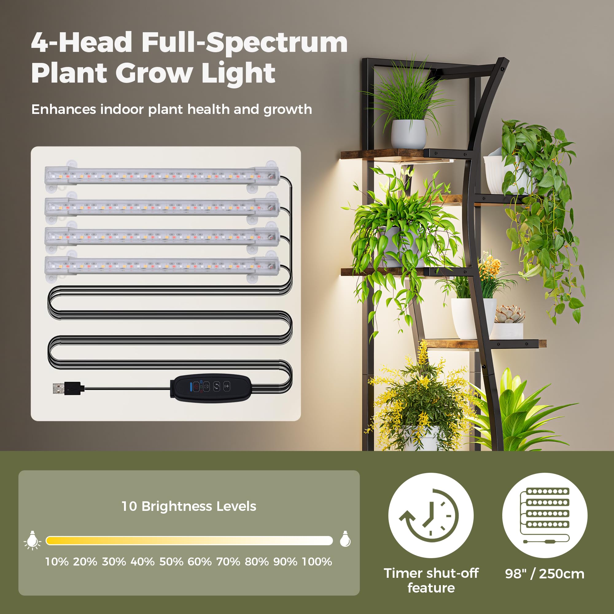 7-Tier Corner Plant Stand with Grow Light - 62" S-Shape Display Shelf Set of 2