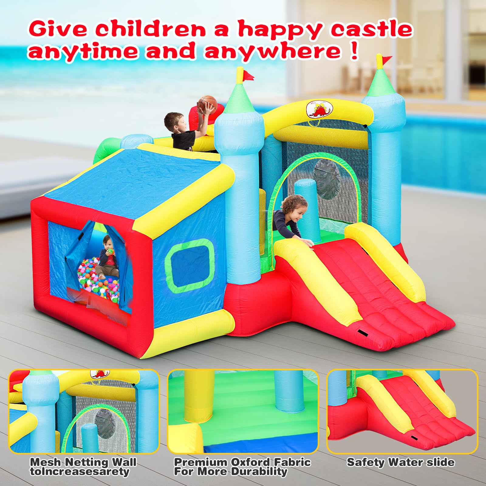 Inflatable Bounce House with Water Slide and Ball Pit