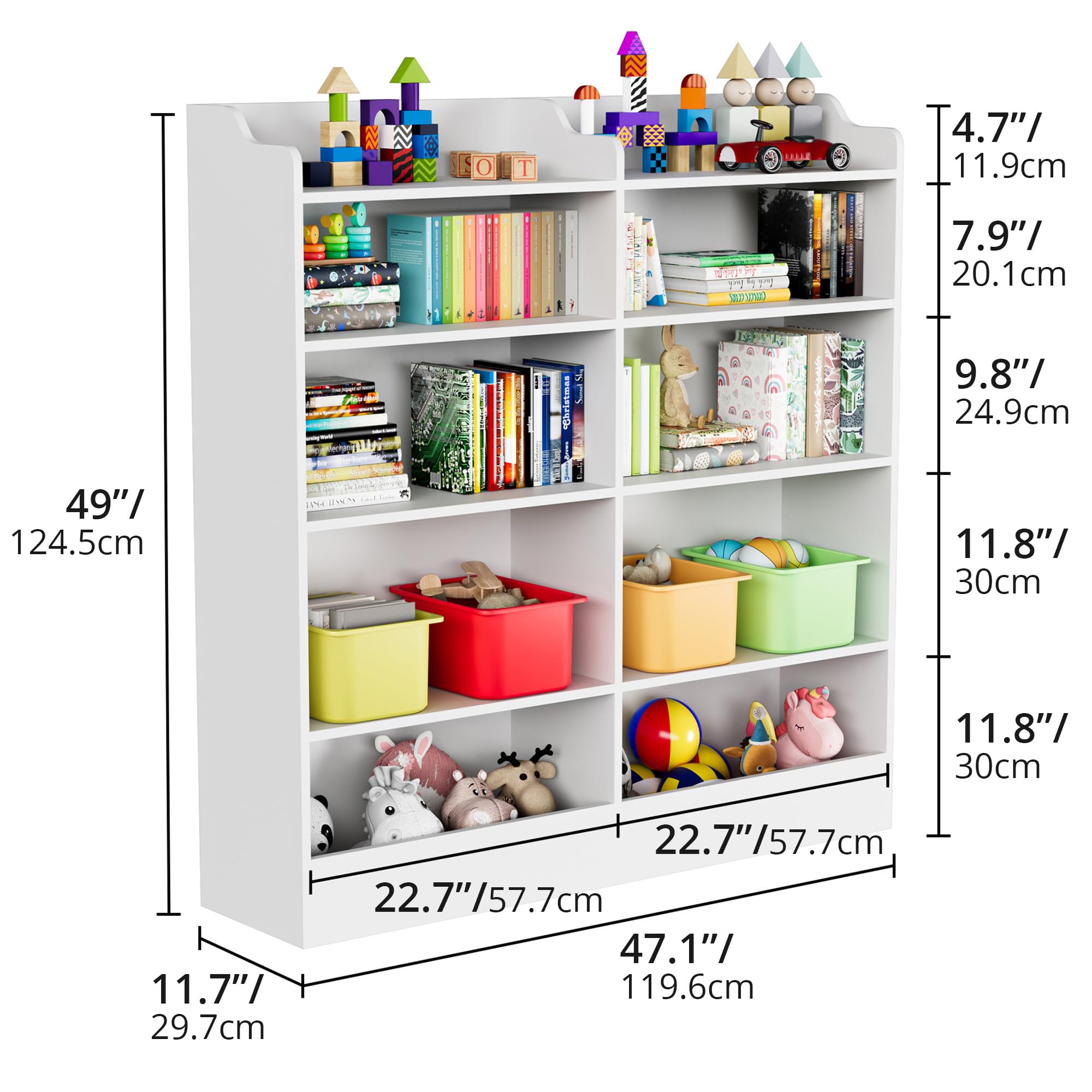5-Tier Kids Bookshelf with 10 Cube Storage