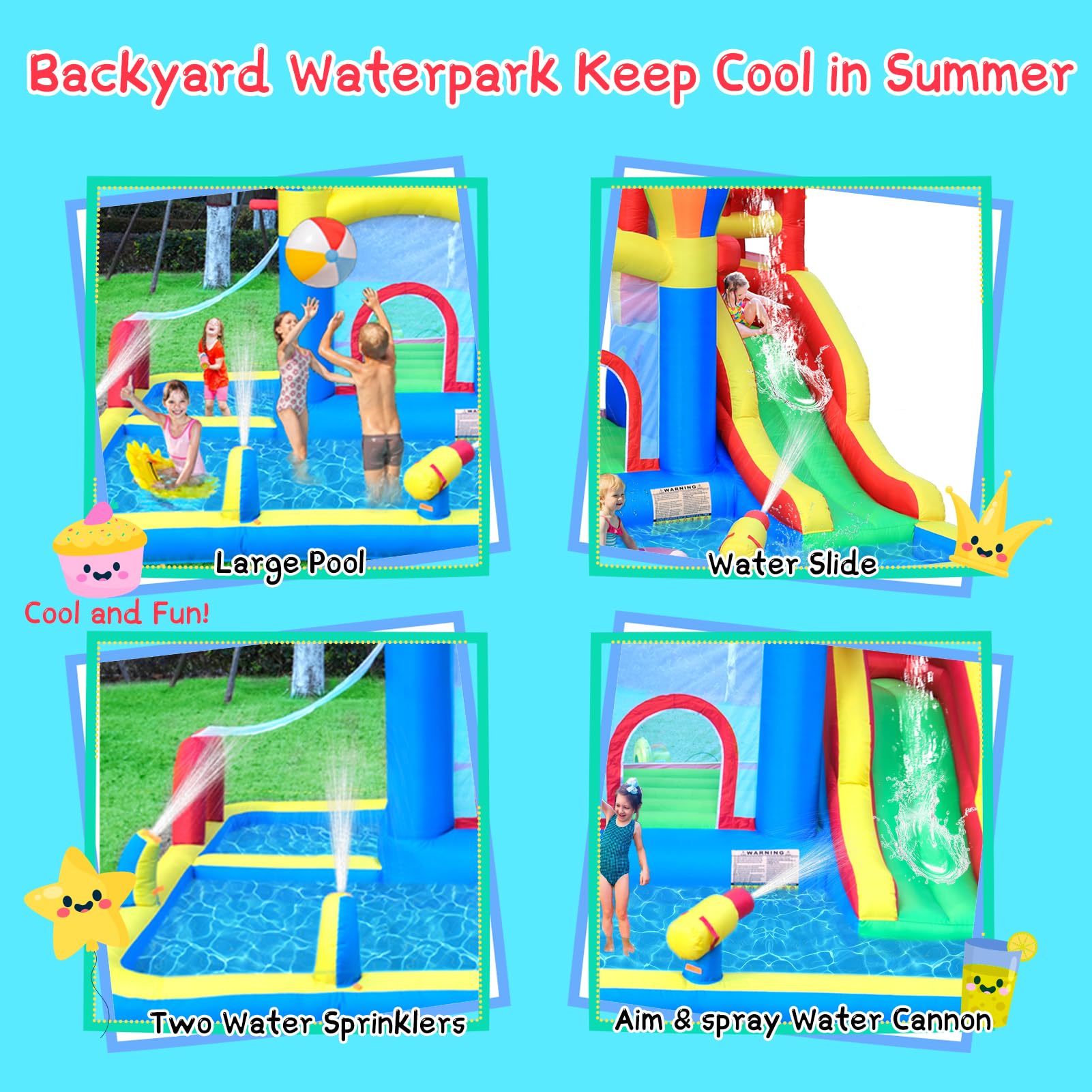 Inflatable Bounce House with Water Slide and Splash Pools