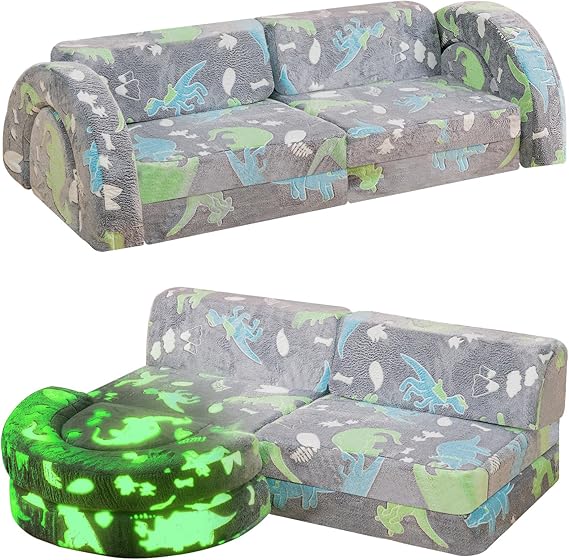 10Pcs Modular Kids Play Couch Glow, Convertible Play Fort