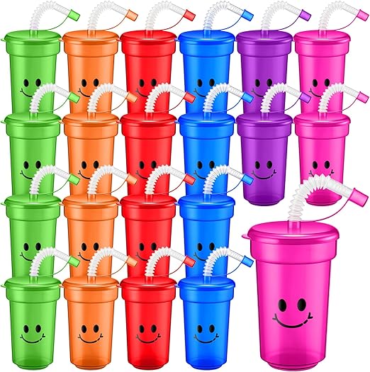 12 oz Neon Cups Bulk Laugh Face Neon Colorful Plastic Cups Back
