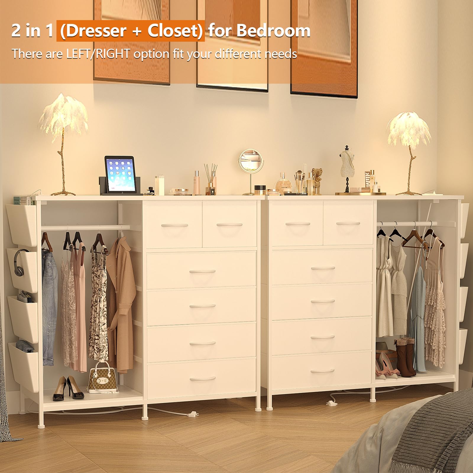 6 Drawer Dresser for Bedroom with Clothes Rack
