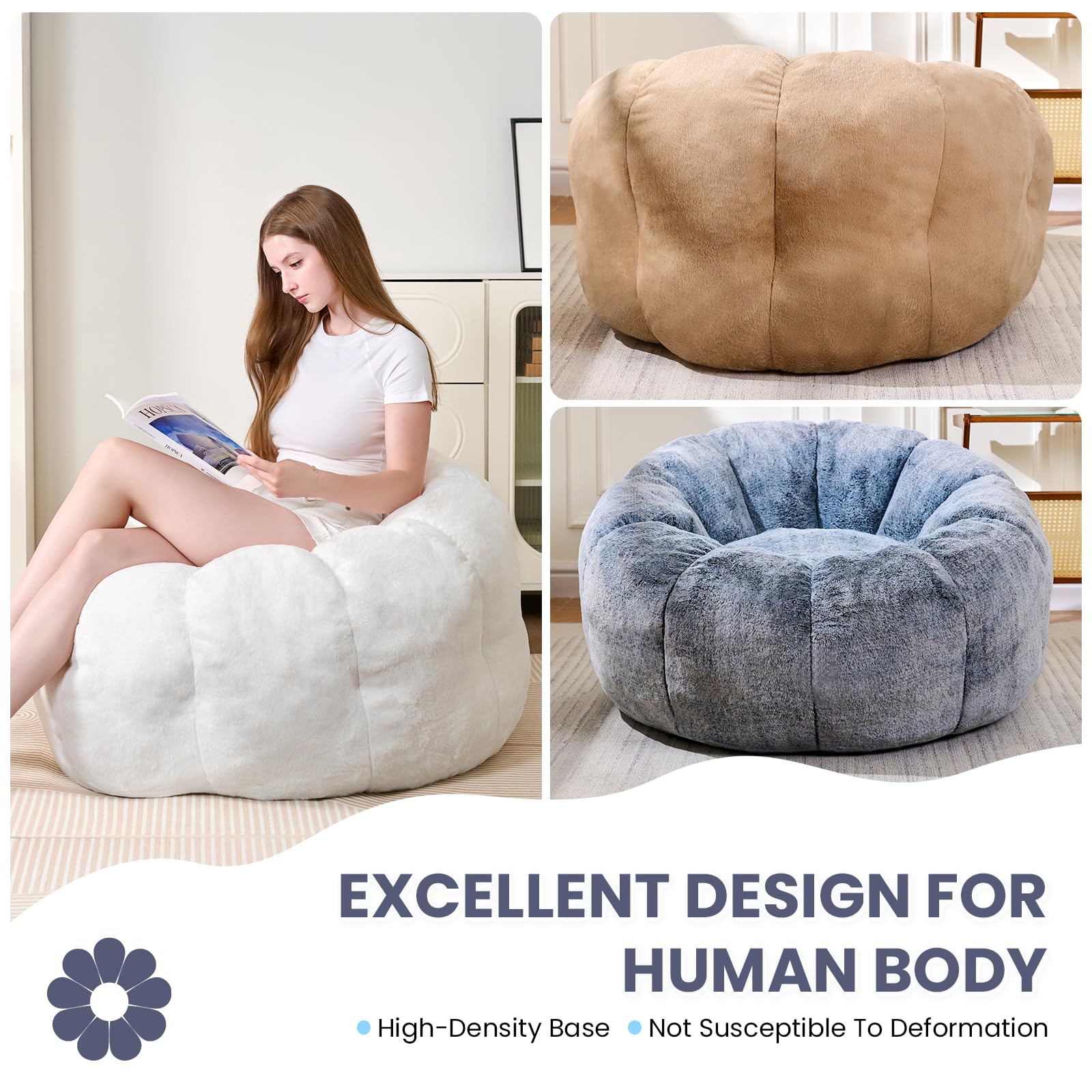 Faux Fur Bean Bag Chair with Petal Armrest