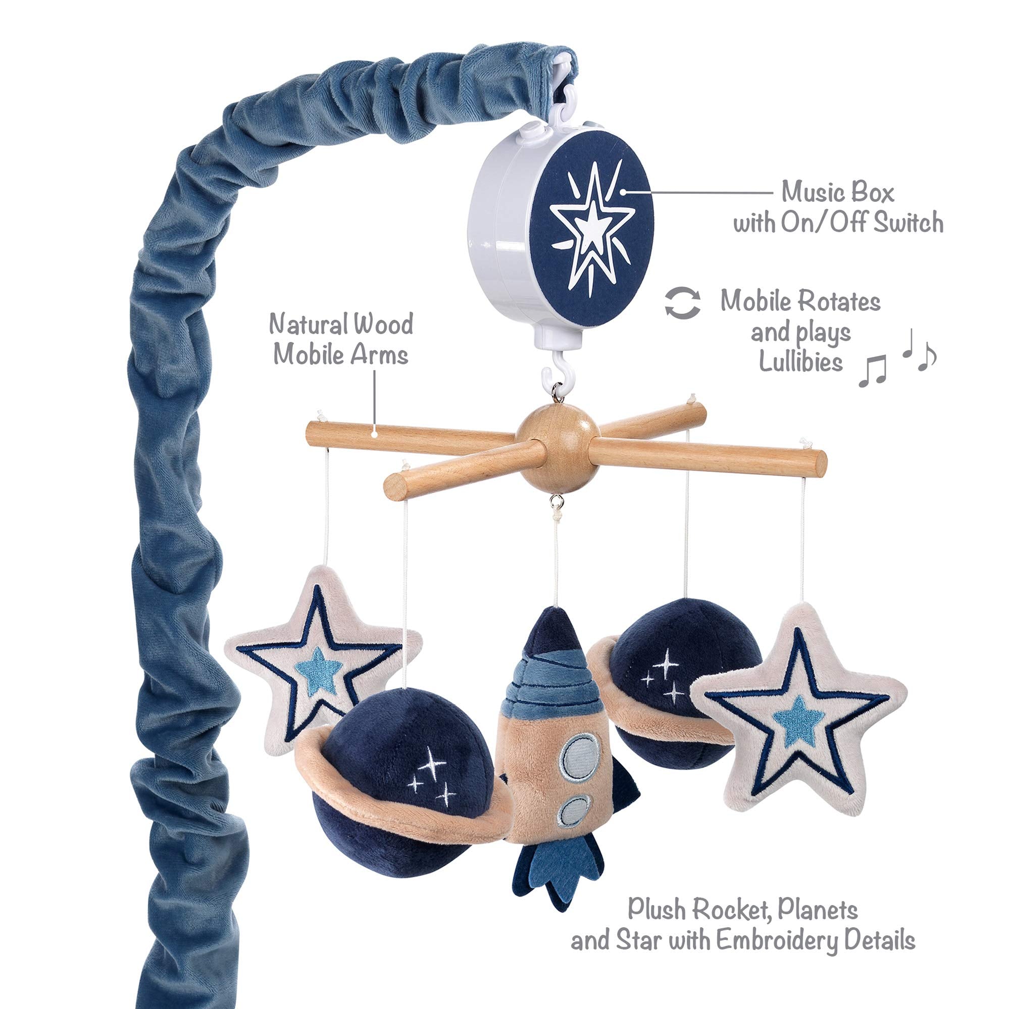 Sky Rocket Planets/Stars Musical Baby Crib Mobile Soother Toy- Blue