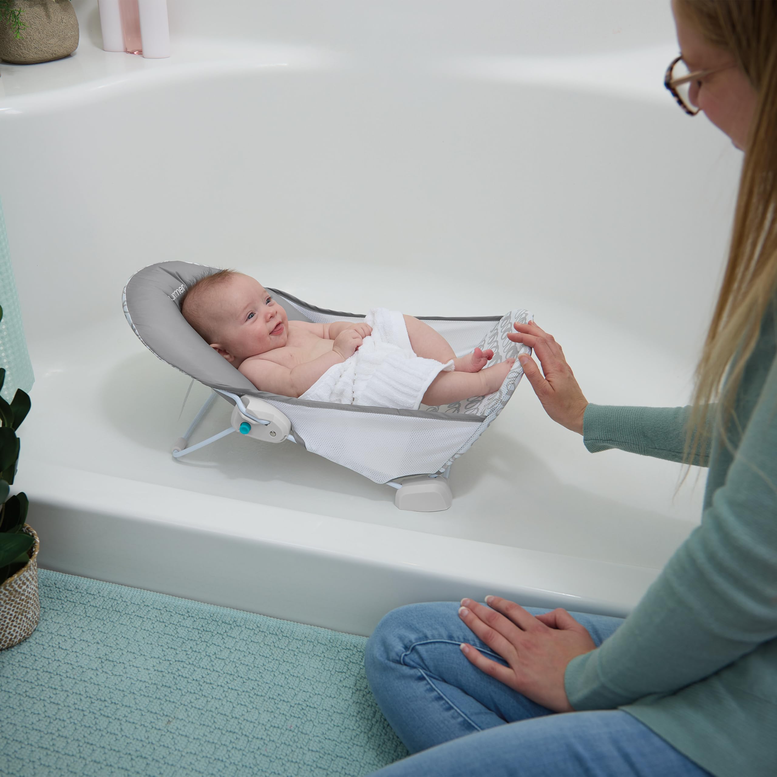 2-Position Foldable Baby Bath Seat with Mesh Sling