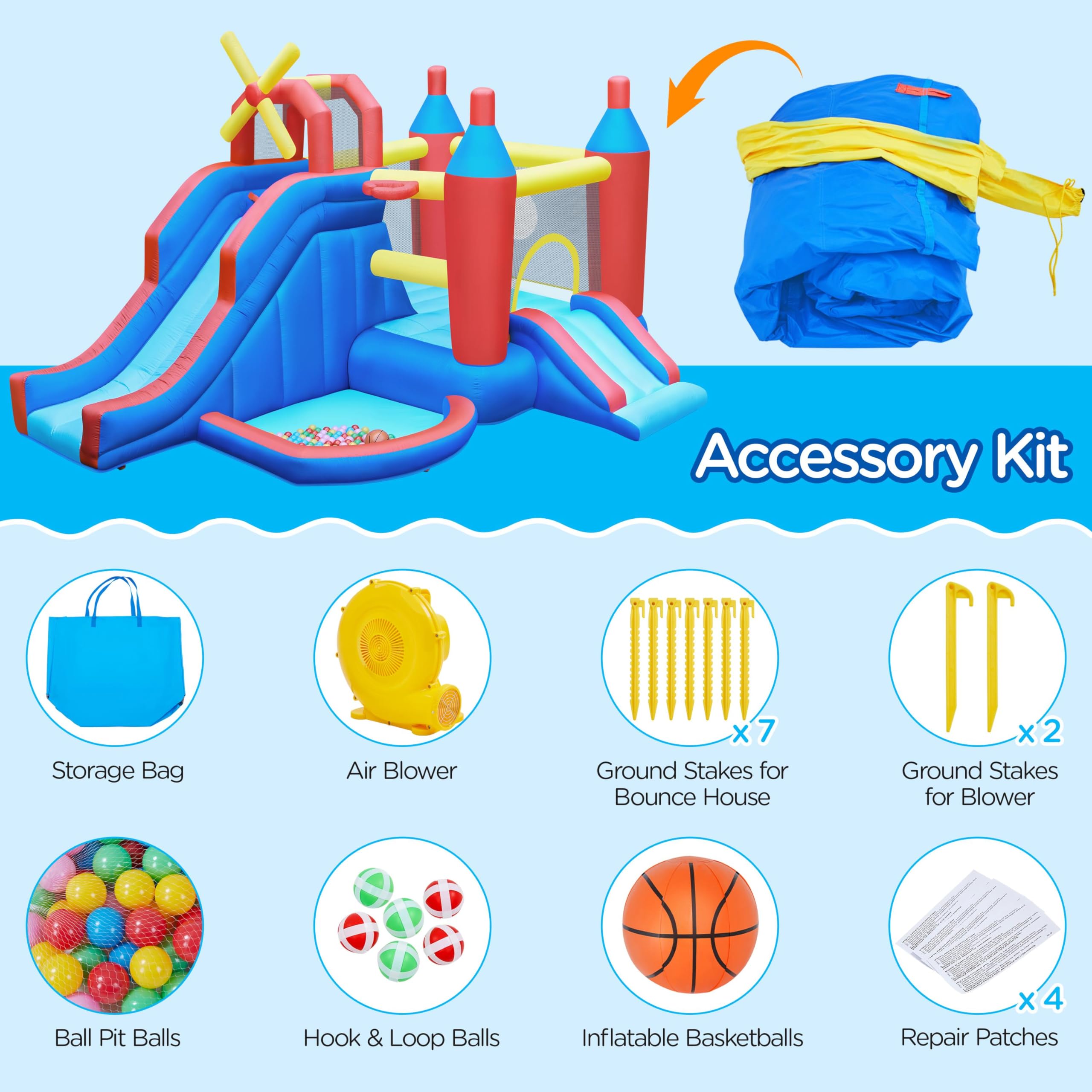 7-in-1 Inflatable Bounce House with Water Slide and Ball Pit