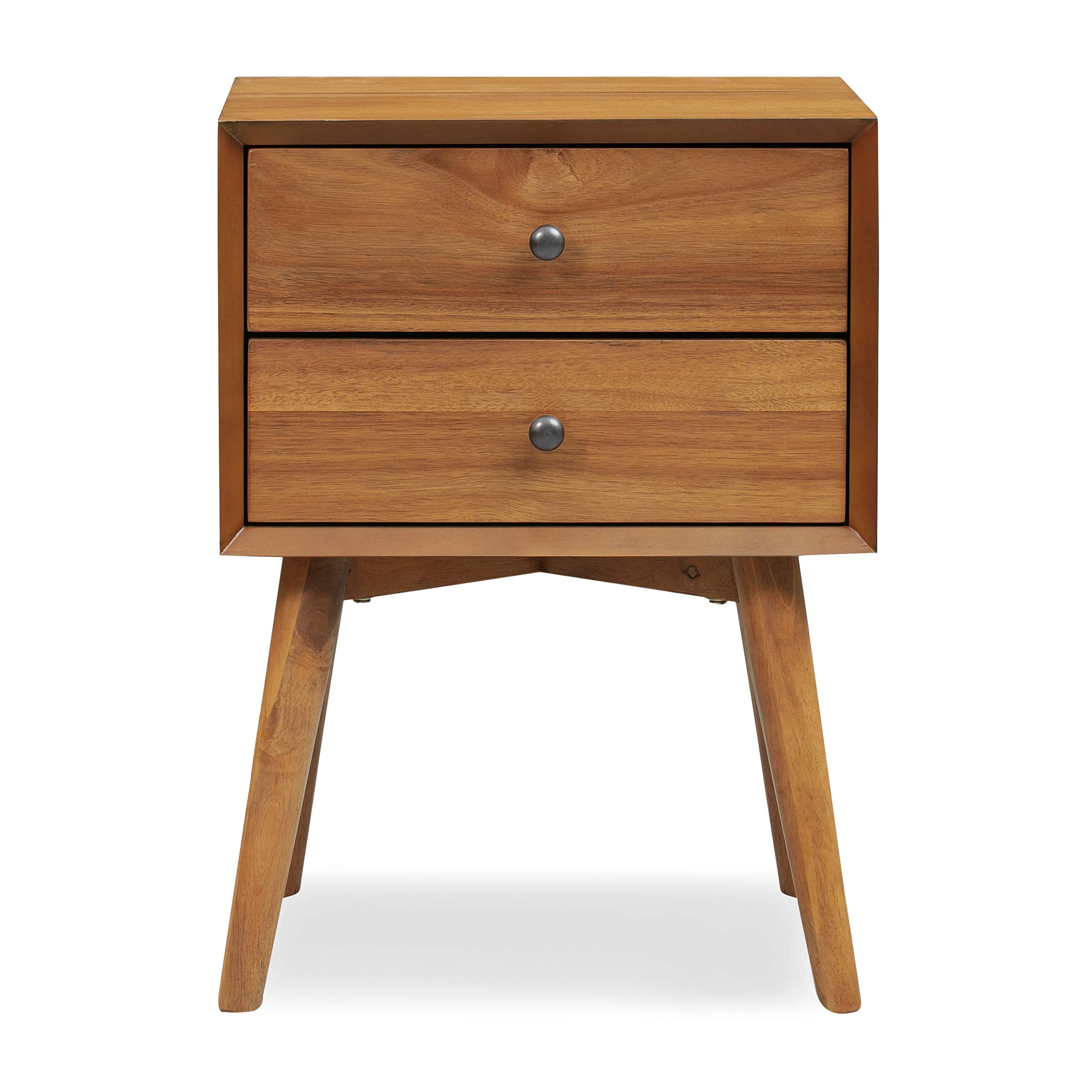 Mid-Century Modern Nightstand with 2 Drawers - Walnut Finish Bedside Table