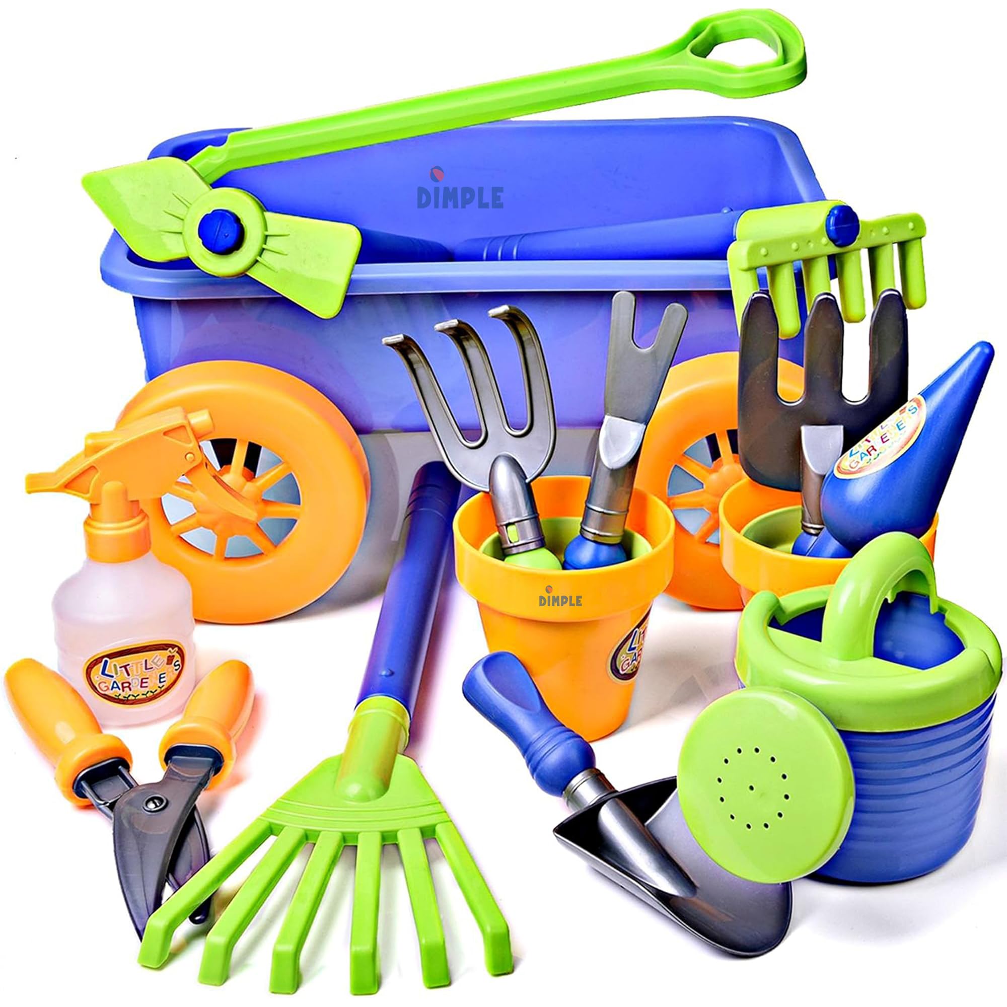 Garden Wagon & Tools Toy Set Premium 15 Pcs Kids Gardening Tools & Wagon Toy Set