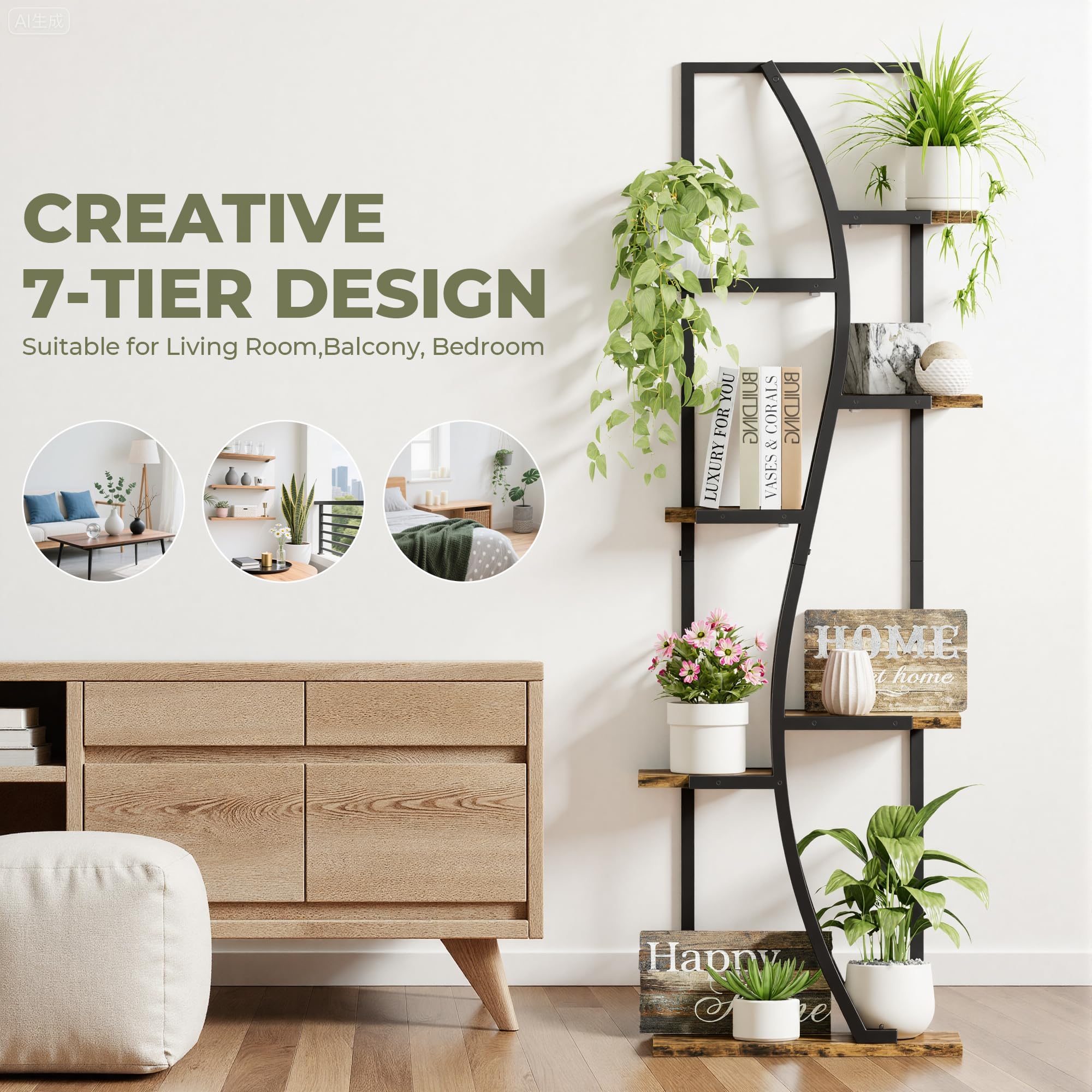 7-Tier Corner Plant Stand with Grow Light - 62" S-Shape Display Shelf Set of 2