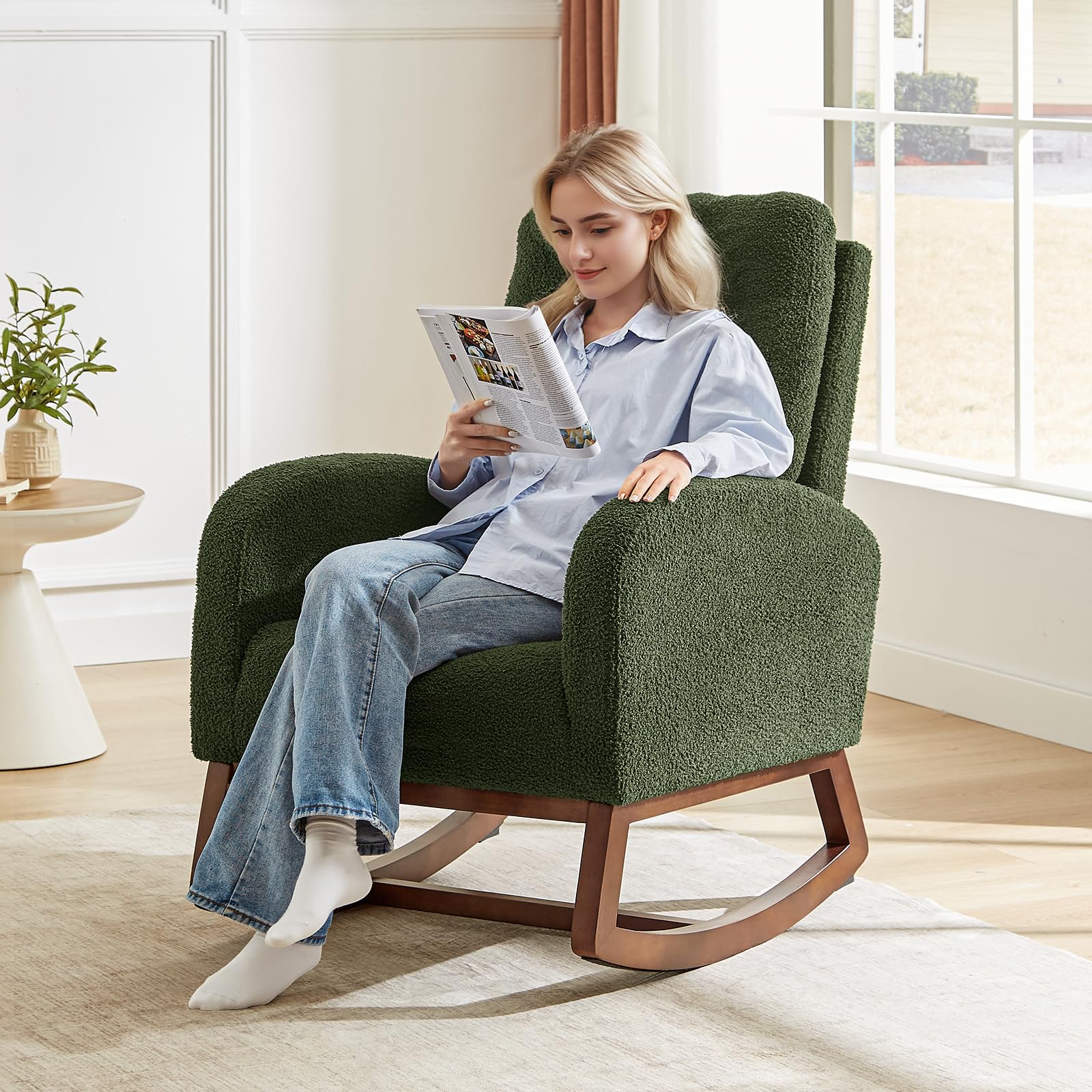 Teddy Fabric Nursery Rocking Chair with Storage Pockets