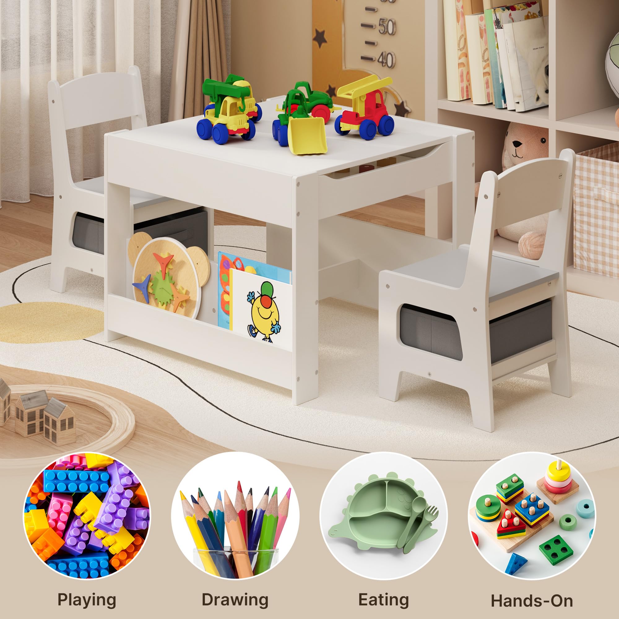 4-in-1 Kids Table and Chair Set with Storage