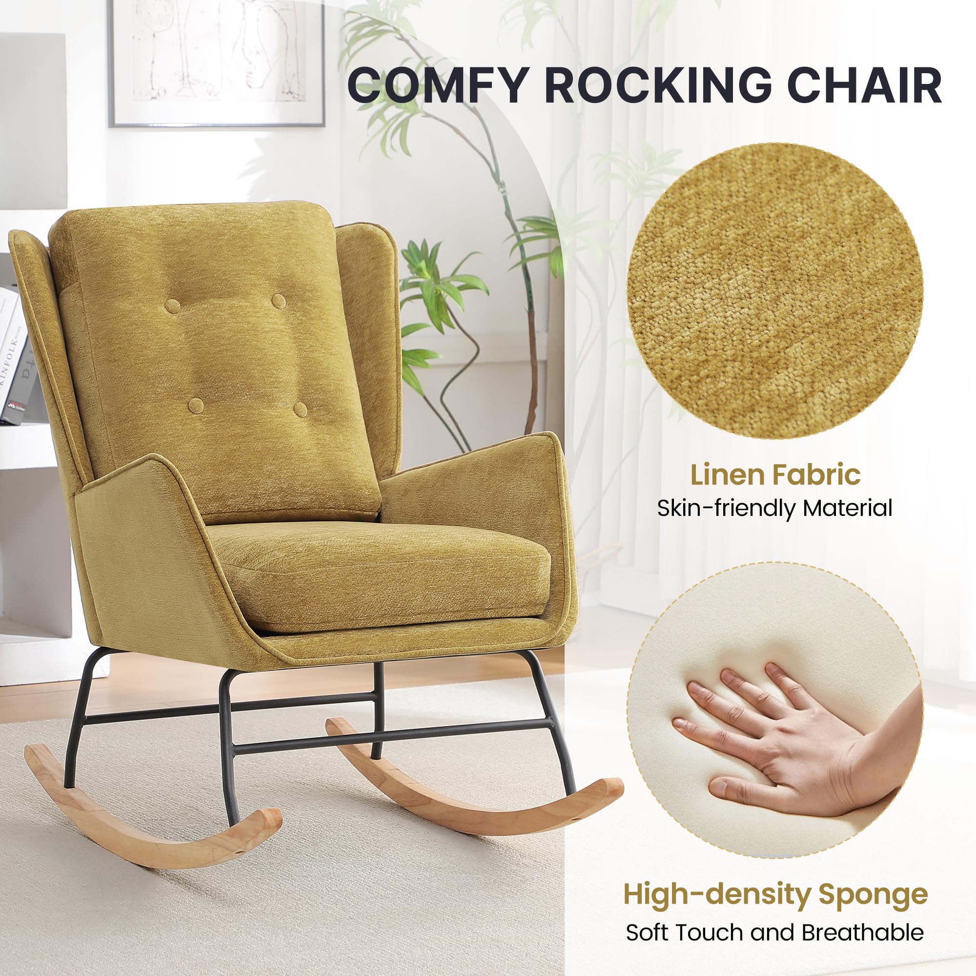Nursery Rocking Chair with High Backrest