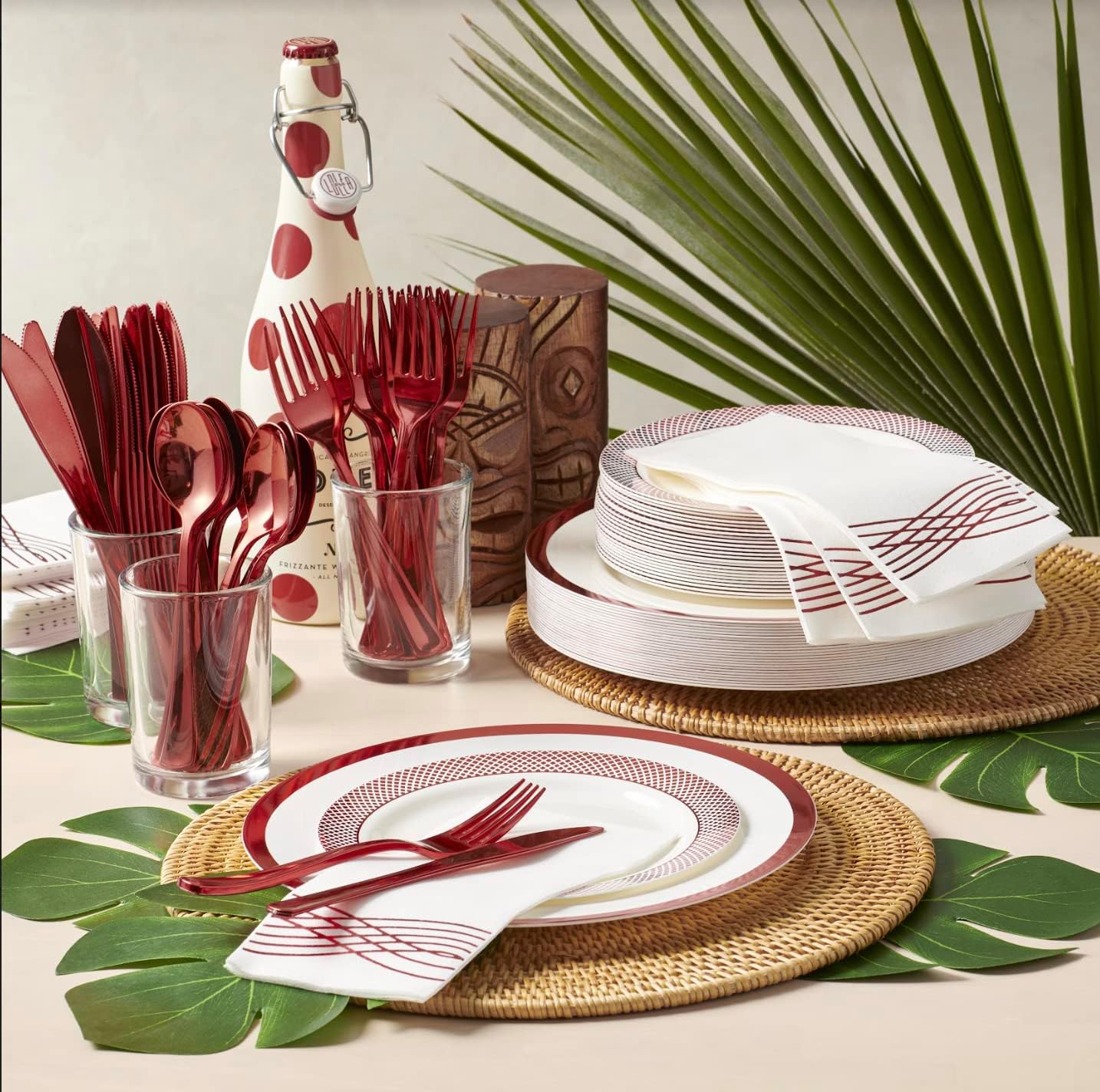 HEAVYWEIGHT 175 Pc White and Red Plates for Party