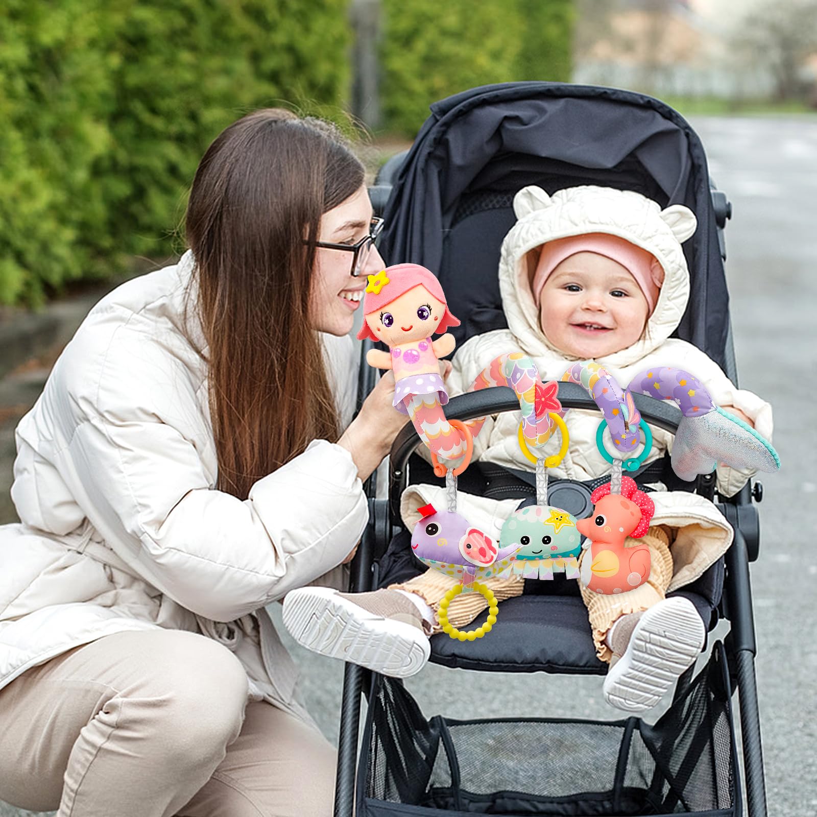 Car Seat Toys for Babies 0-6 Months Boy Girl Carseat Toys Hanging Spiral Stroller Toy