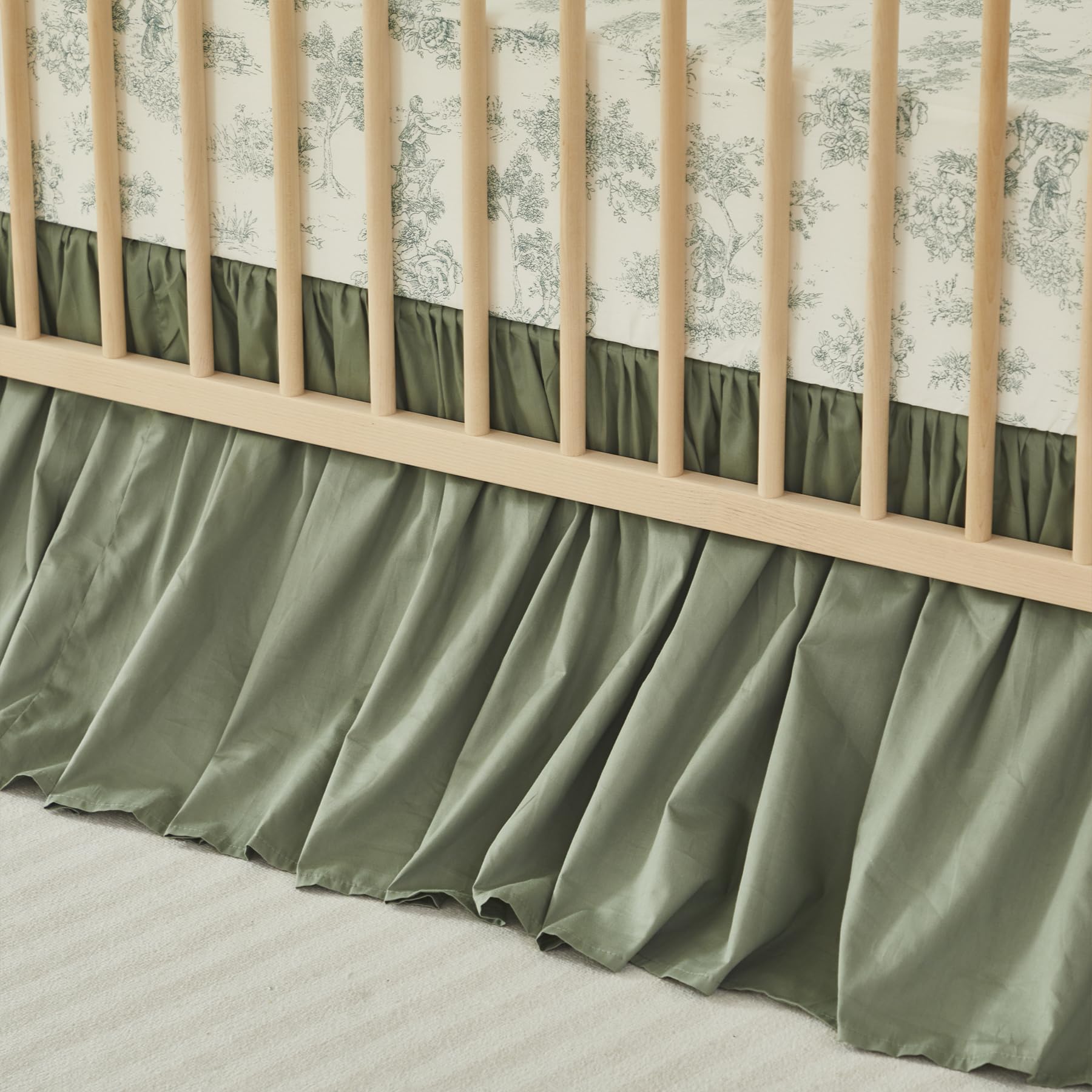 Vintage Green Toile Crib Bedding Set