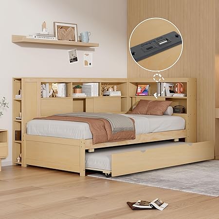 Twin Size Modern Upholstered Platform Bed with USB Ports