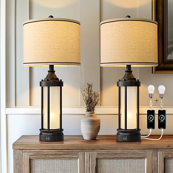 25'' Table Lamp for Living Room Bedroom Farmhouse Metal Lamps