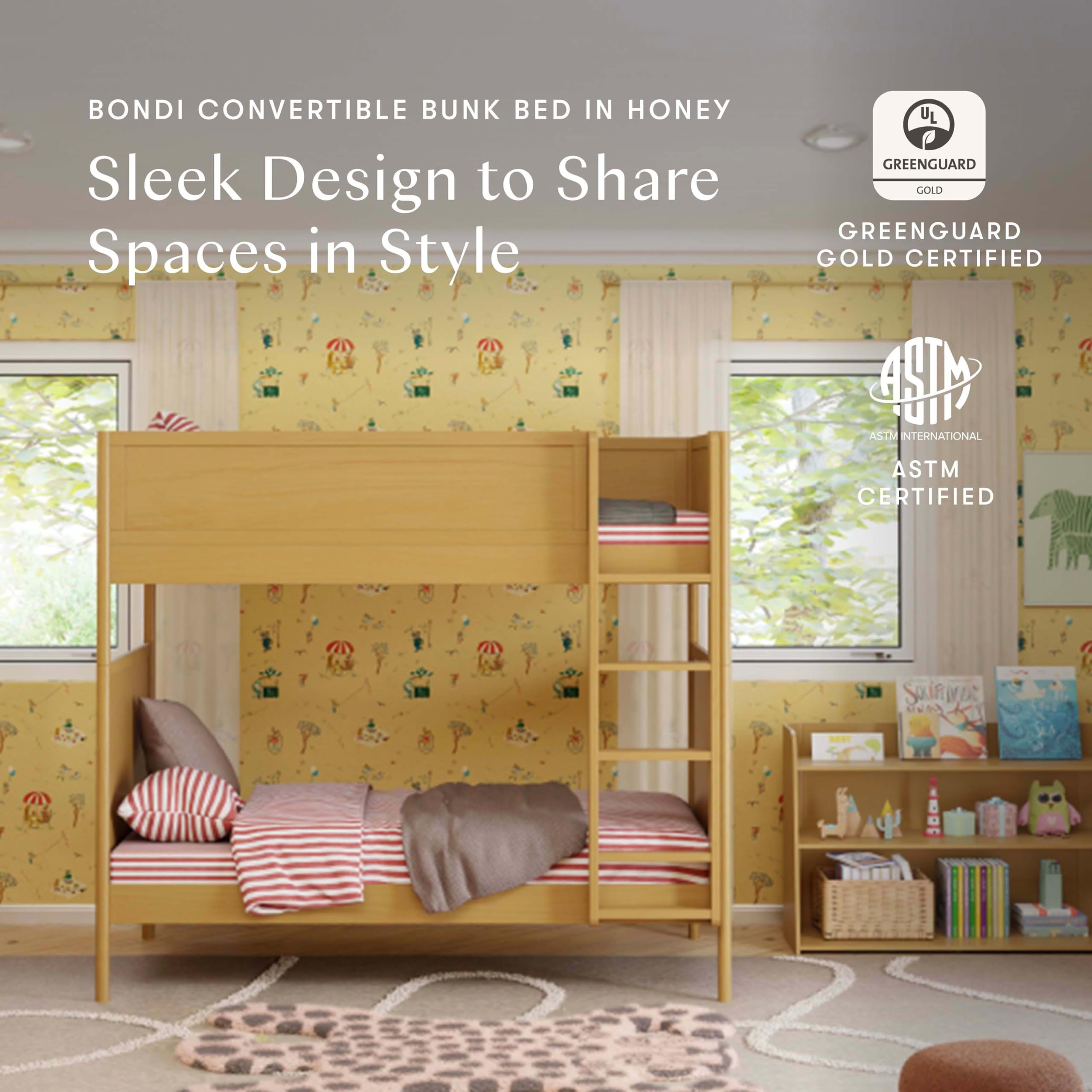 Convertible Twin Over Twin Bunk Bed with Adjustable Ladder