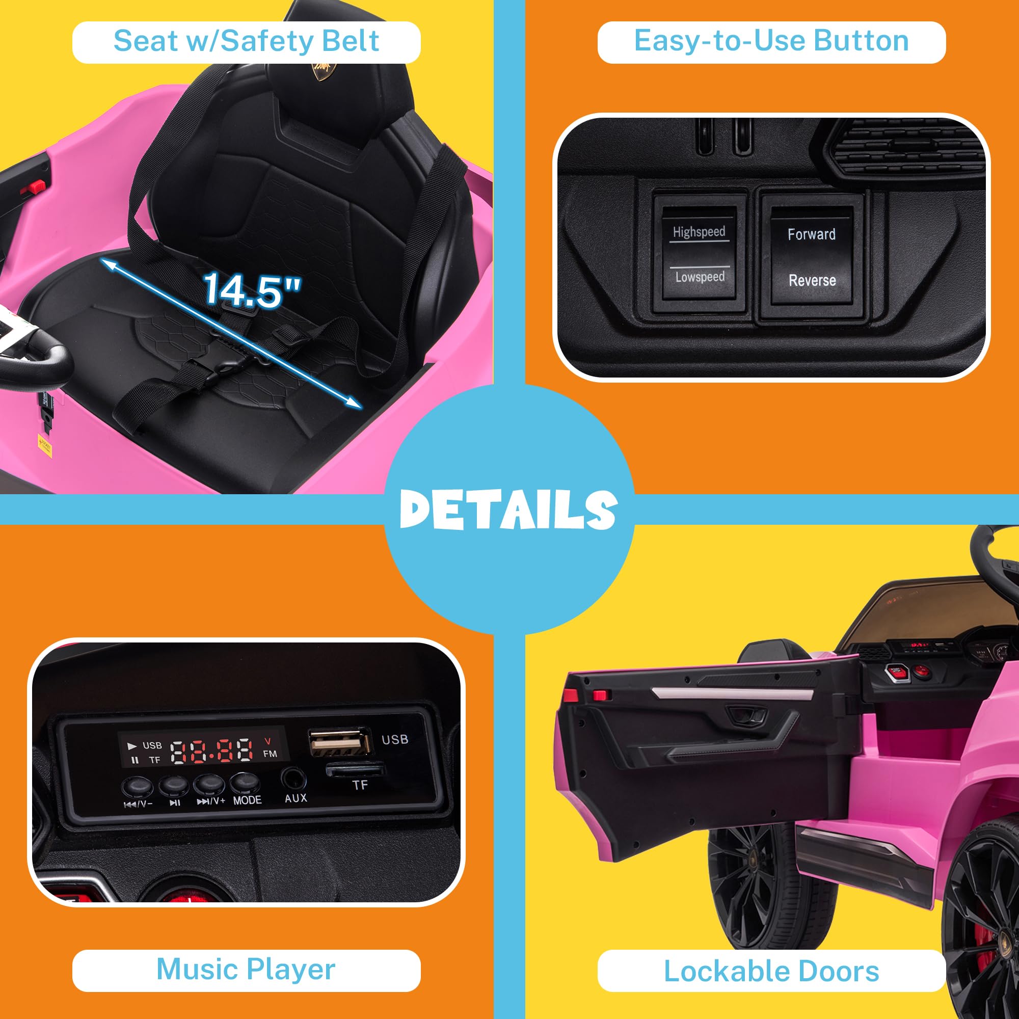 12V Licensed Lamborghini Urus Ride On Car, Electric SUV Car Power Wheel Toy
