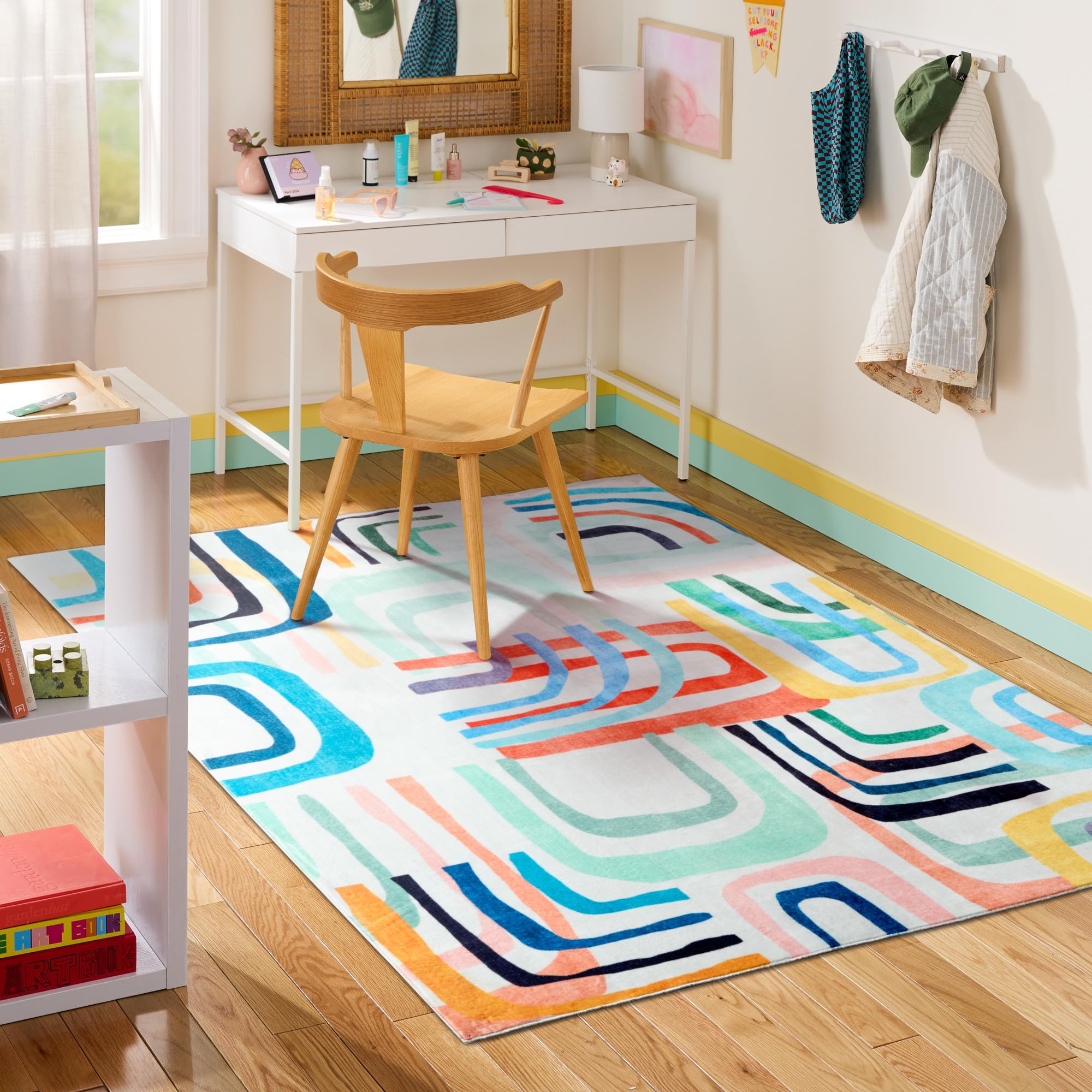 TOWN & COUNTRY PLAY Jovie Rainbow Party Kid's Washable Area Rug, Soft & Plush, Safe Non-Slip Backing, Bedroom Rug, Dorm Decor, Playroom & Classroom Rugs, Blue/Multi, 5'2"x7’2”