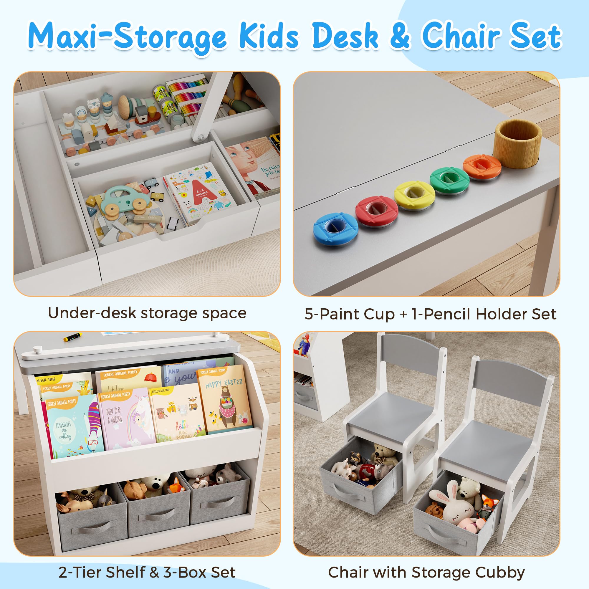 5-in-1 Kids Art Table and Chairs Set with Convertible Easel