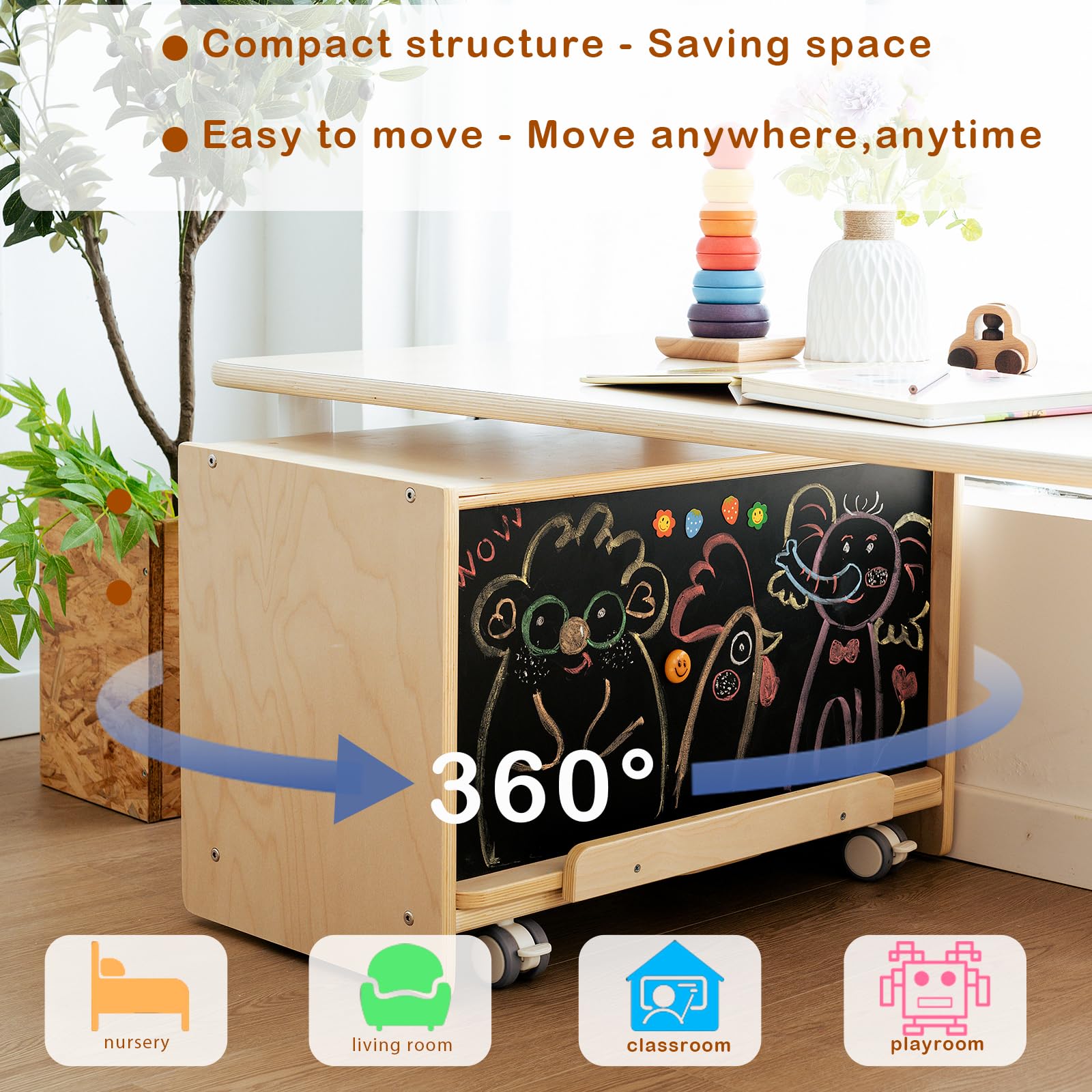 Wooden Toddler Art Easel with Storage