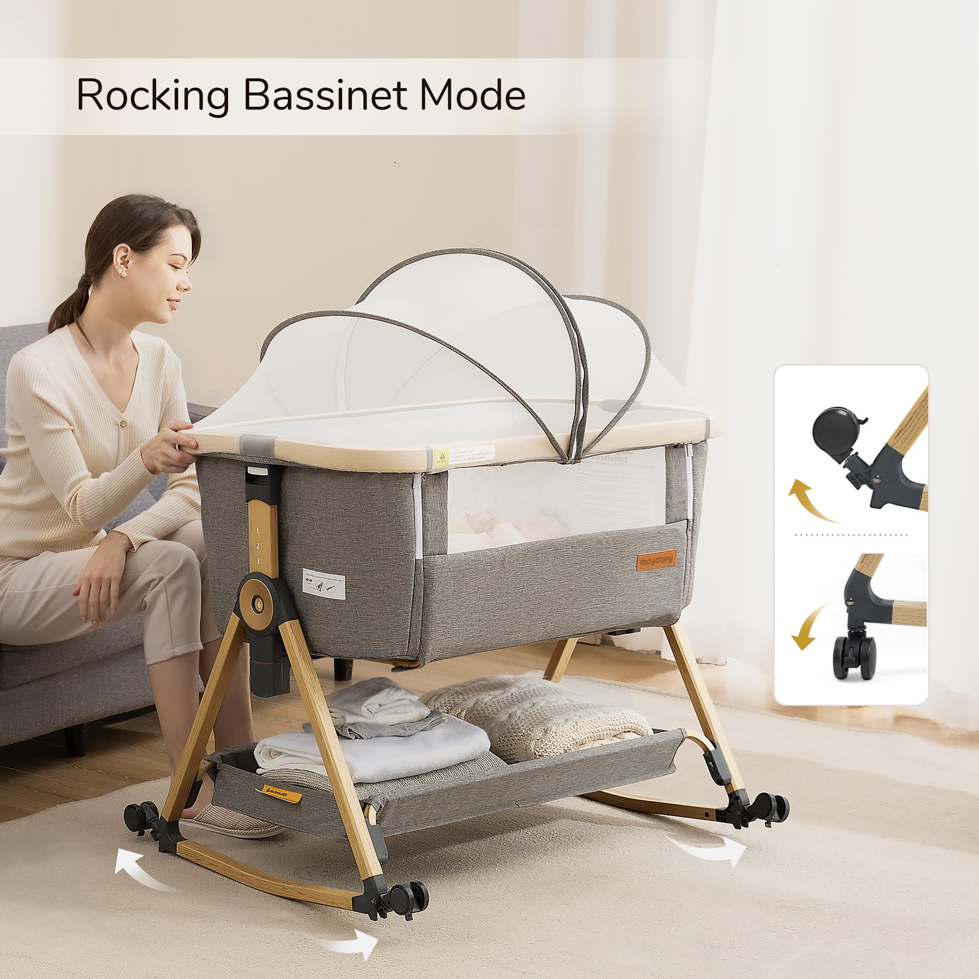 3-in-1 Baby Bassinet Bedside Sleeper with Adjustable Height