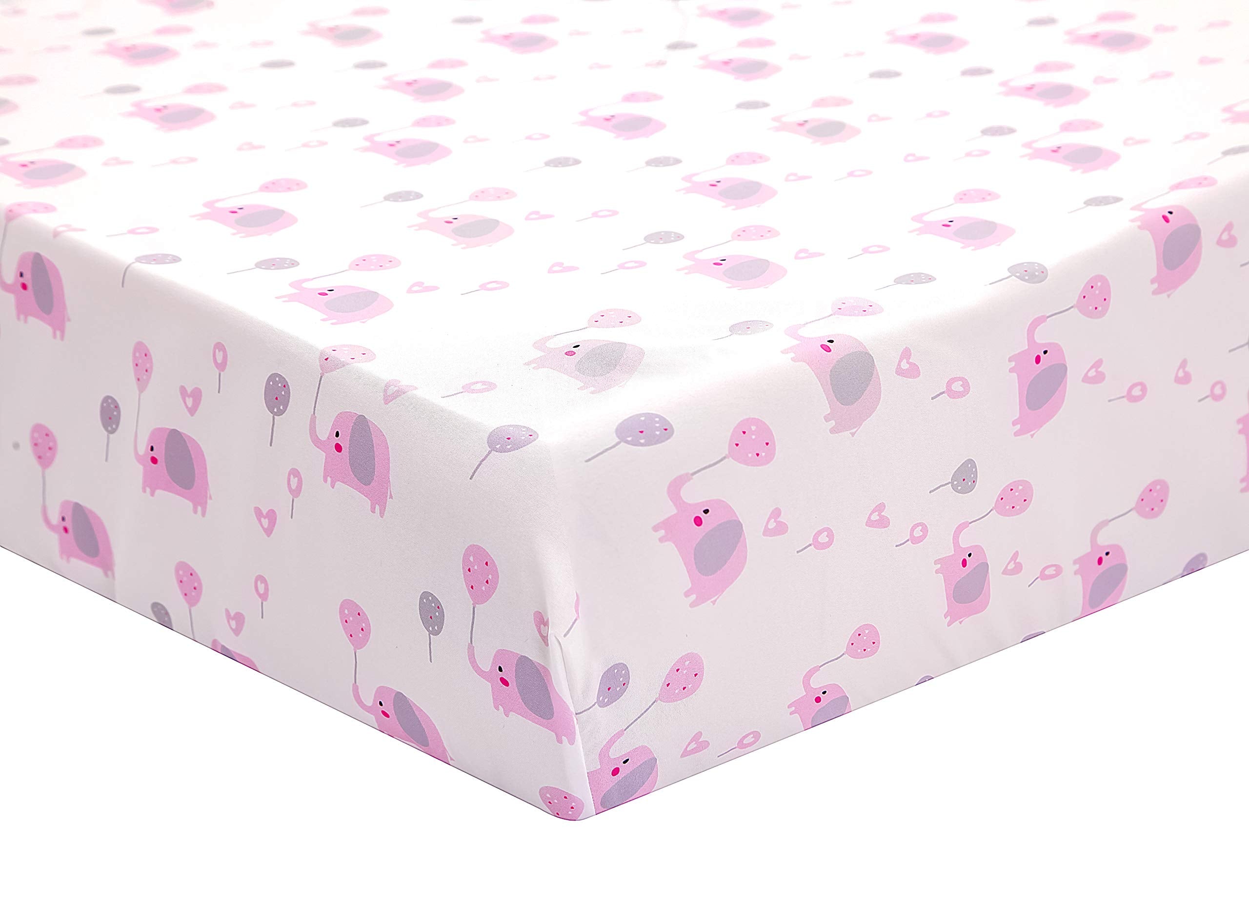 Baby Crib Bedding Set for Girls, Pink Elephant & Love Balloons 3 Piece