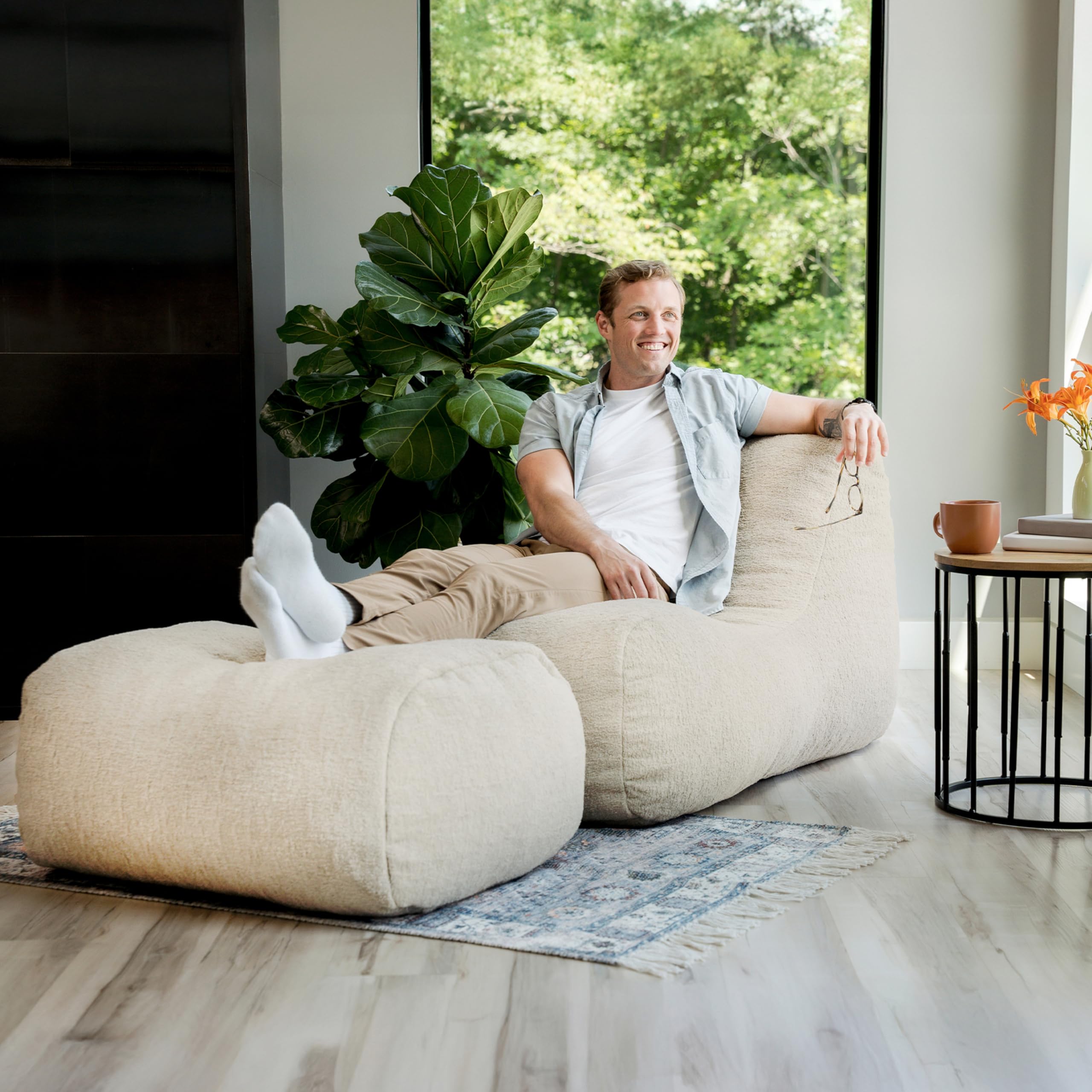 Bean Bag Ottoman Lounger Birch Soft Boucle