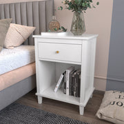 Modern Nightstand, Kids Nightstand with One Drawer, Bedside Table for Boys and Girls, Toddler Night Stand for Living Room, Bedroom, White