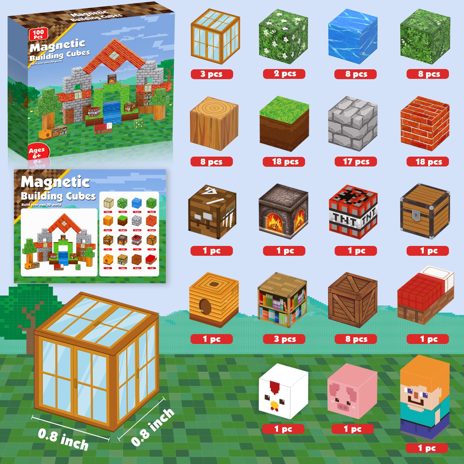 Magnetic Building Blocks Set 100PCS Grassland Theme STEM Toy