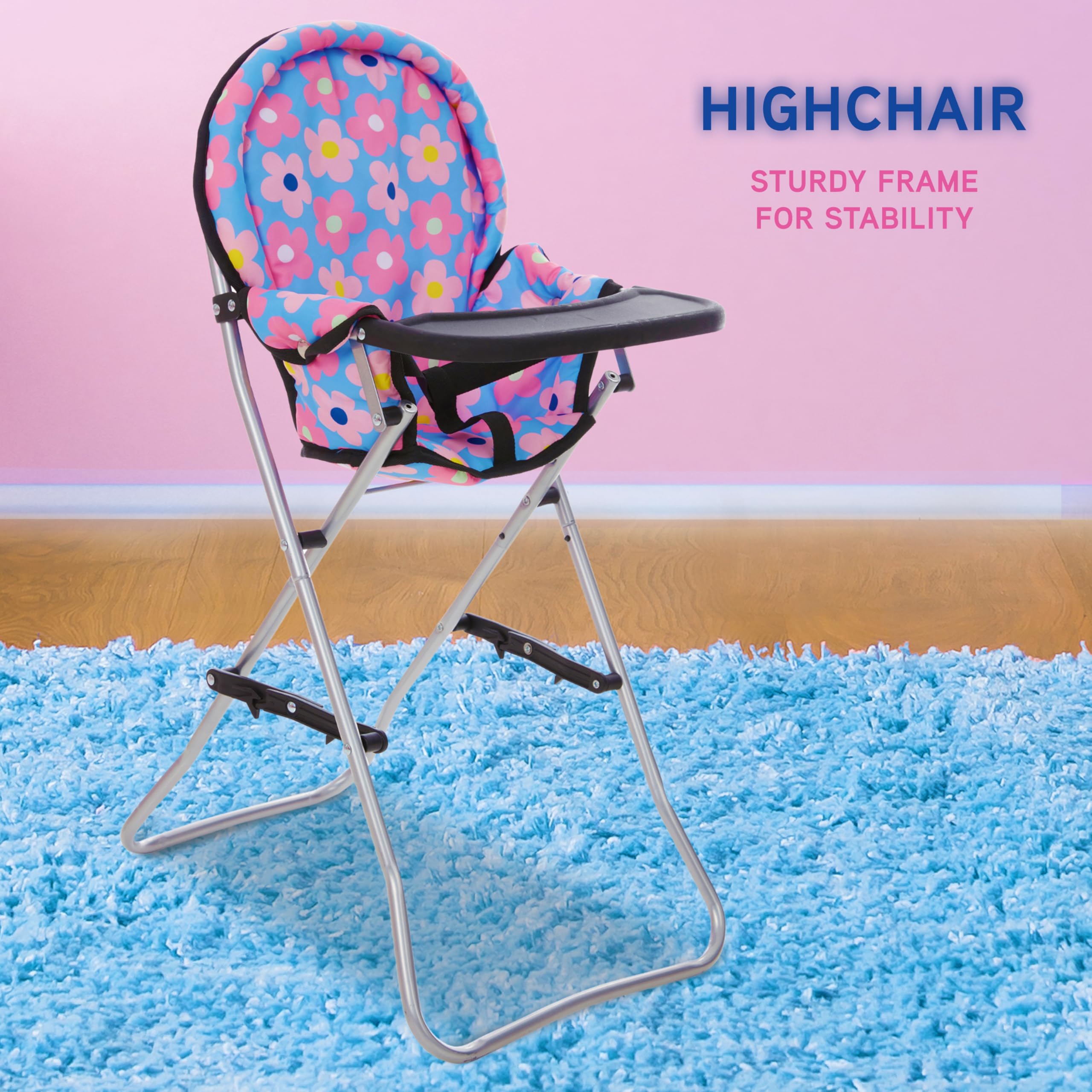 4-in-1 Doll Nursery Playset with Stroller Bed High Chair