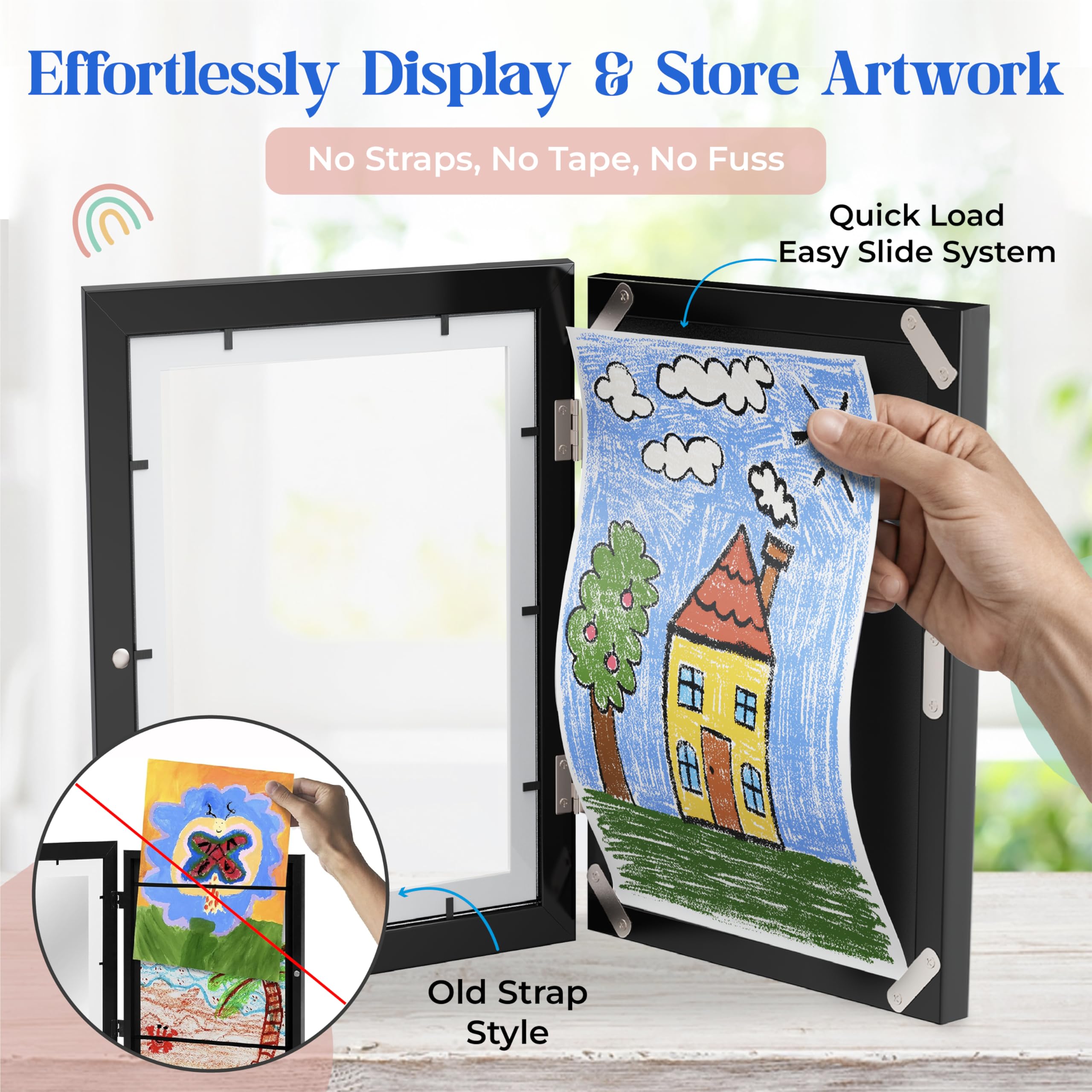 Kids Art Frame Storage Display 8.5x11 Front Opening Wall Mount 2-Pack