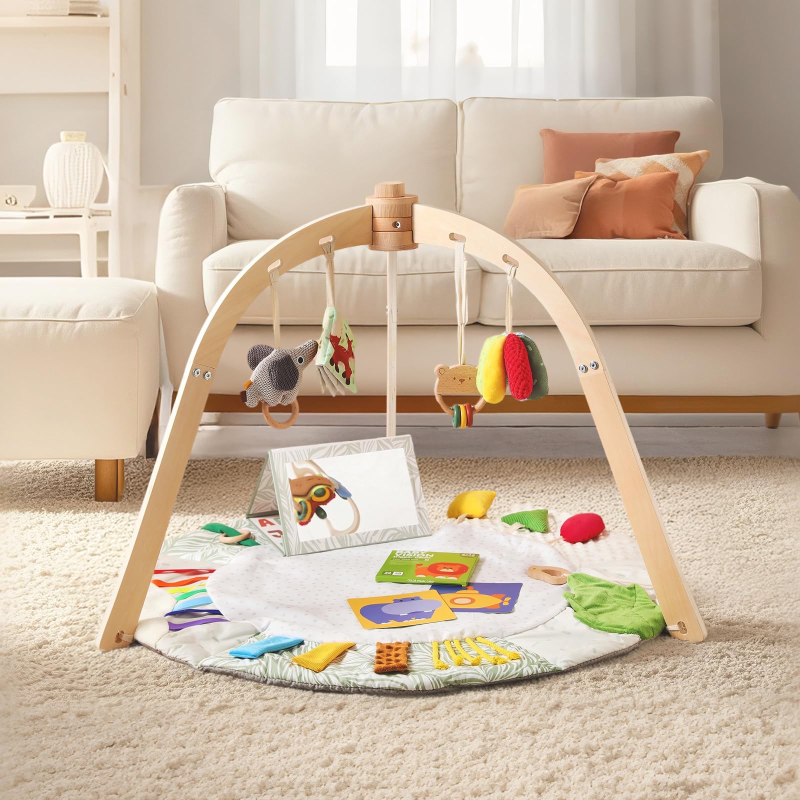 Wooden Baby Play Gym & Tummy Time Playmat – Montessori Sensory Activity Mat