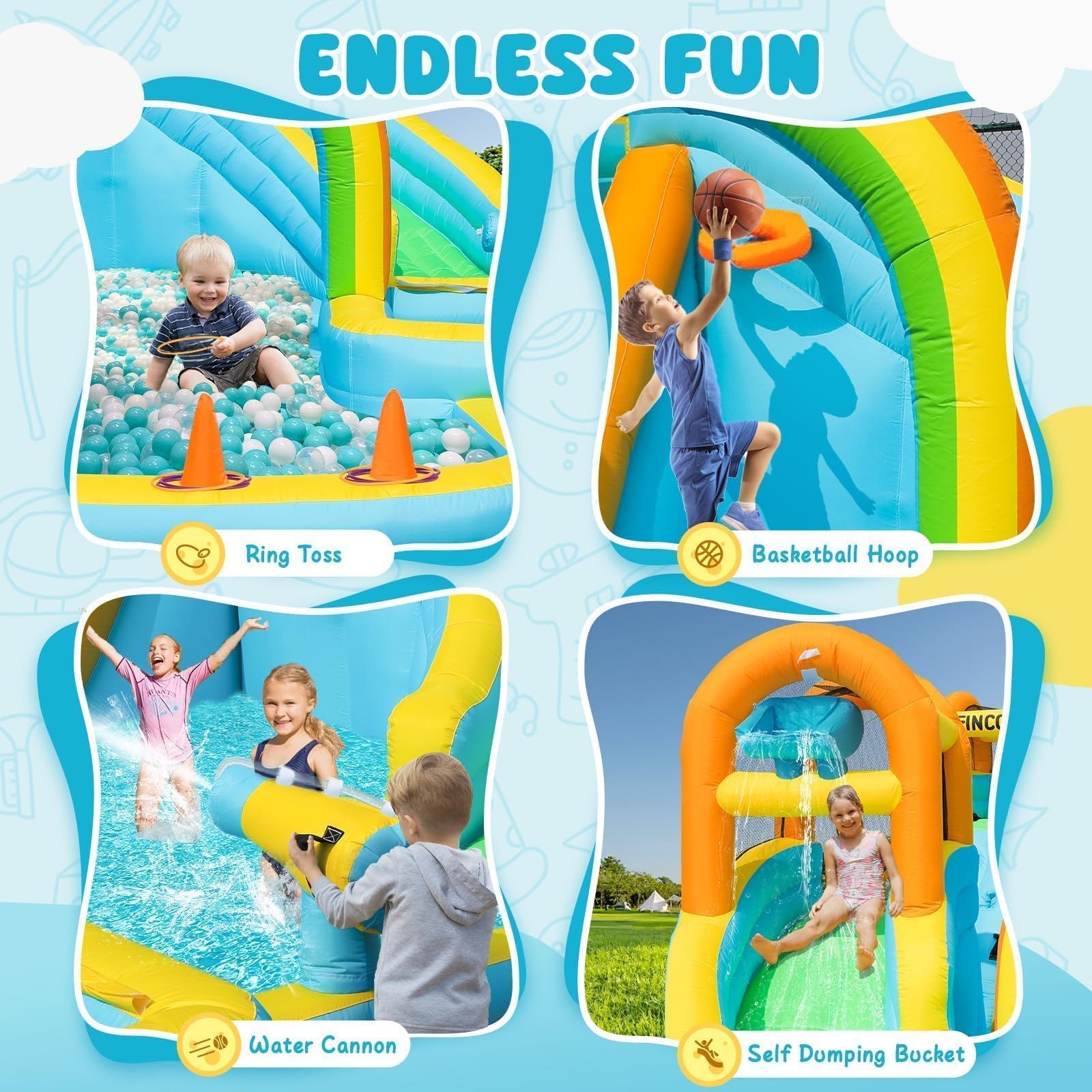 Inflatable Water Slide Bounce House with Dual Slides
