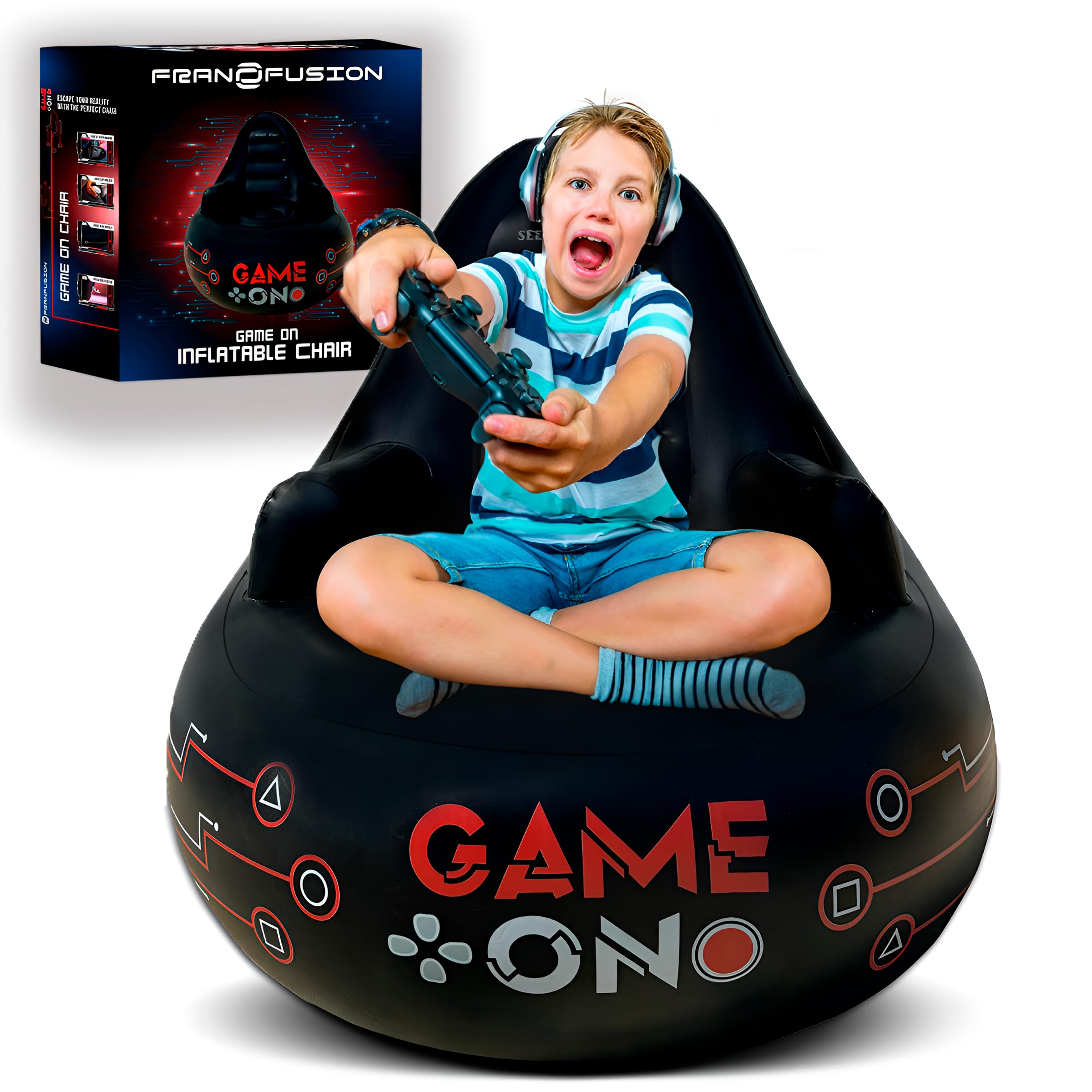 Inflatable Gaming Chair with Cup Holder and Side Pocket