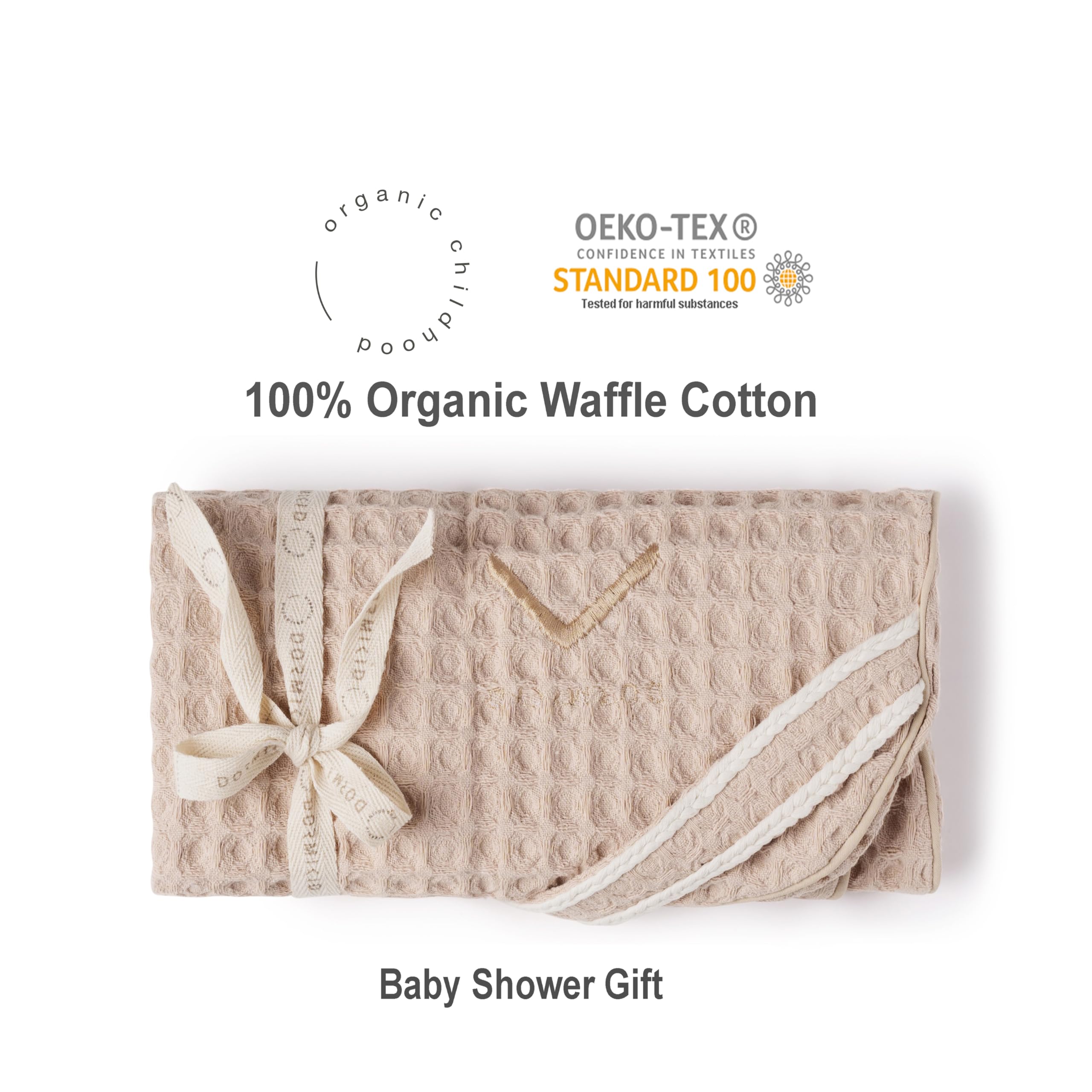Organic Nursing Pillow with Cover • Premium Quality 100% Cotton Oeko-Tex Standard • Moon Pillow for Breastfeeding and Bottle Feeding • Soft and Breathable • (Poudre waffle)