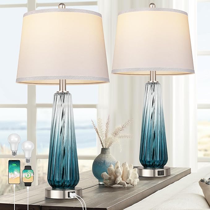Lamps Set of 2, Modern Bedside Lamps for Bedrooms with USB A+C