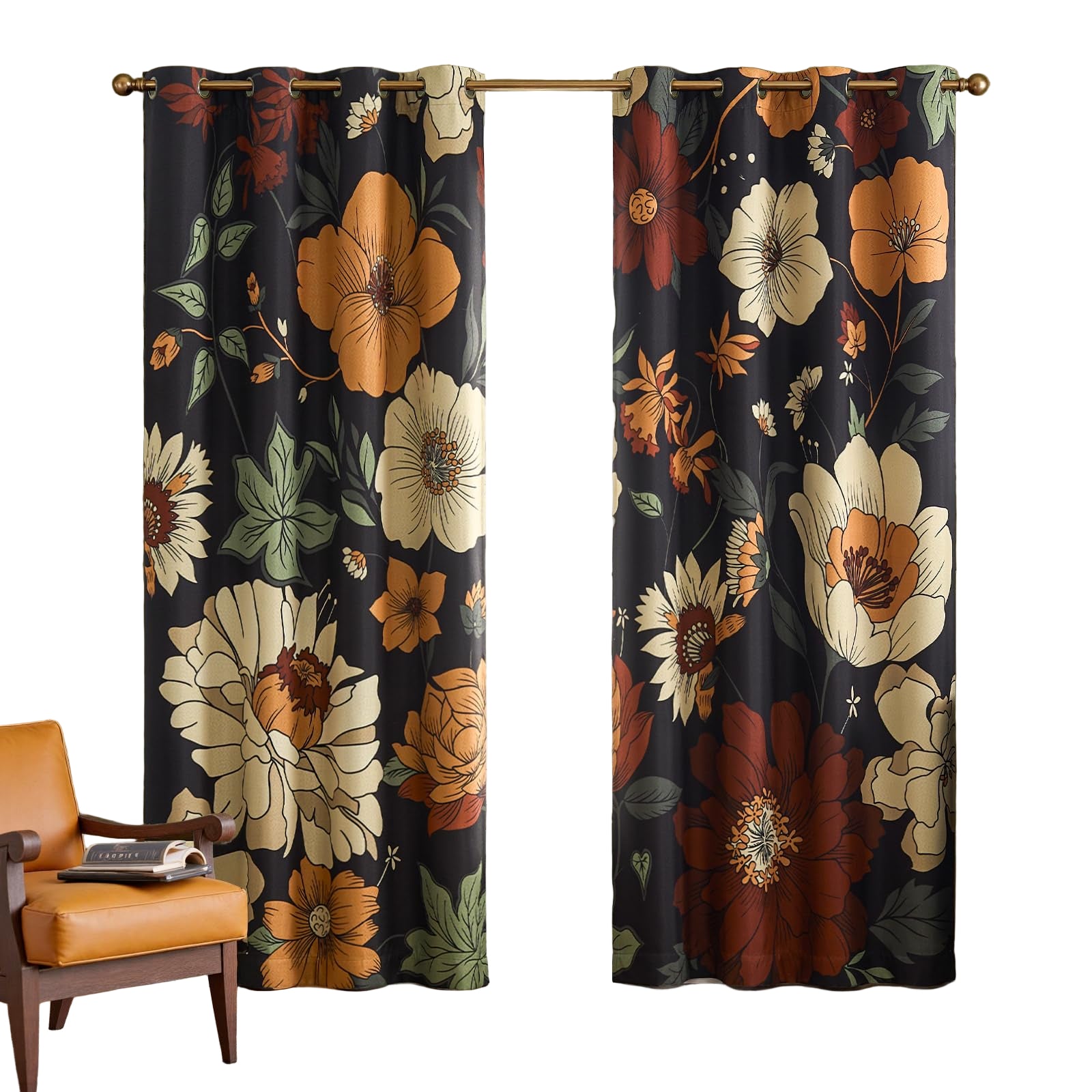 Floral Curtains for Bedroom Living Room Vintage Blackout Curtains