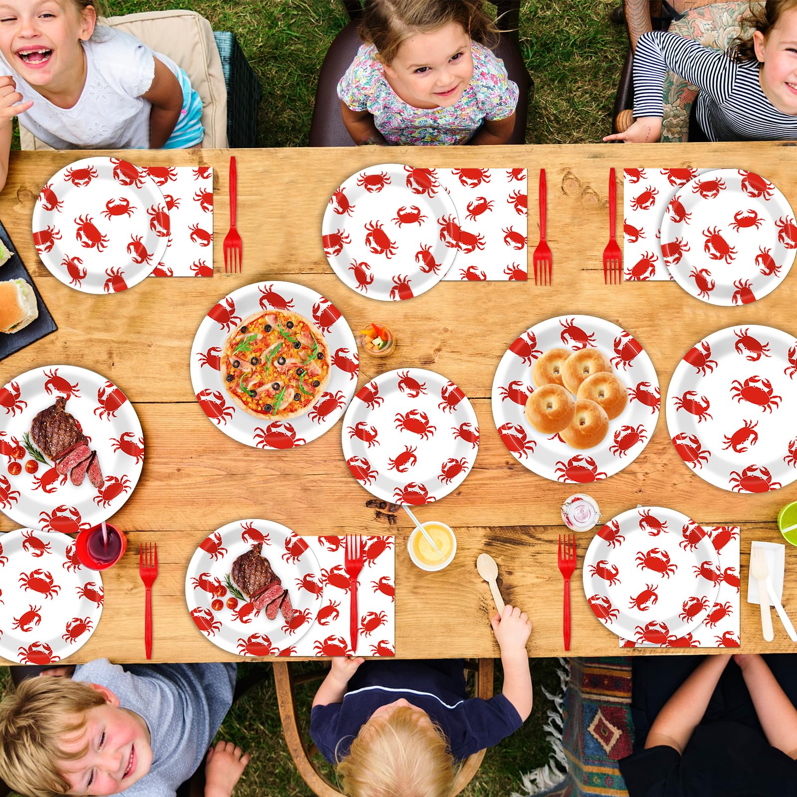 Crab Party Decoration Set - Paper Plate Napkin Fork Set