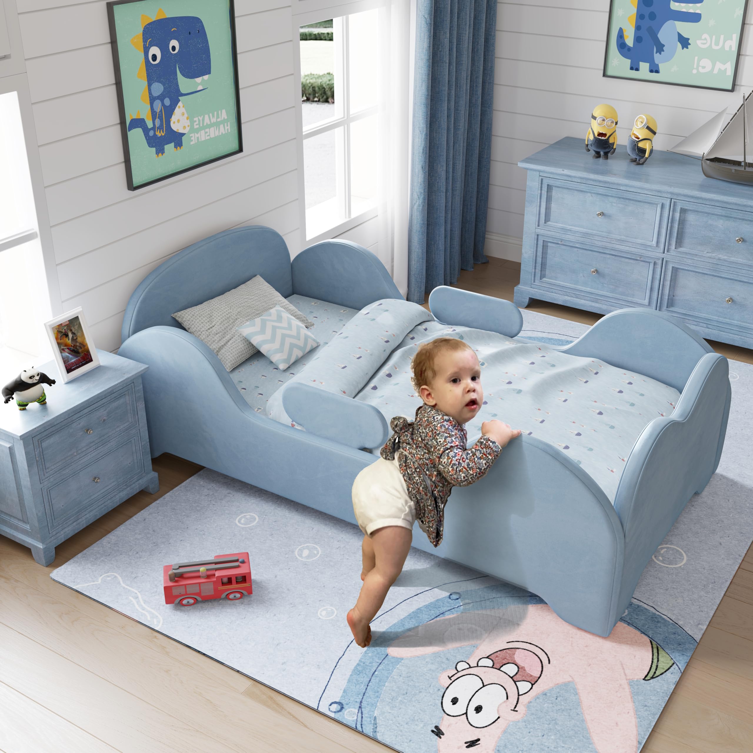 Toddler Floor Bed with Safety Guardrails - Standard Crib Size