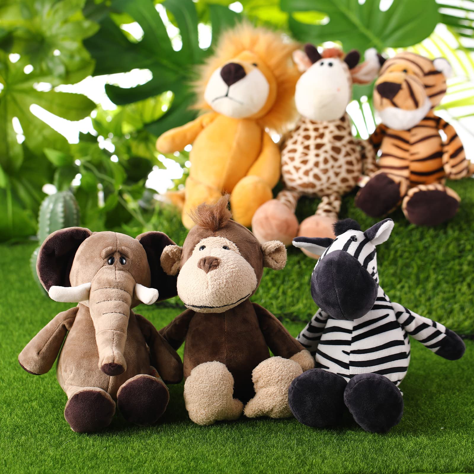 6 Pieces Safari Stuffed Animals Plush Jungle Animal Toys Set for Boys Girls