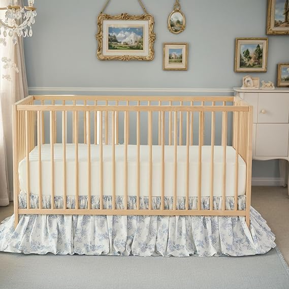 Boho Bohemian Girl Baby Nursery Crib Bed Skirt Dust Ruffle - Neutral Solid Color Beige
