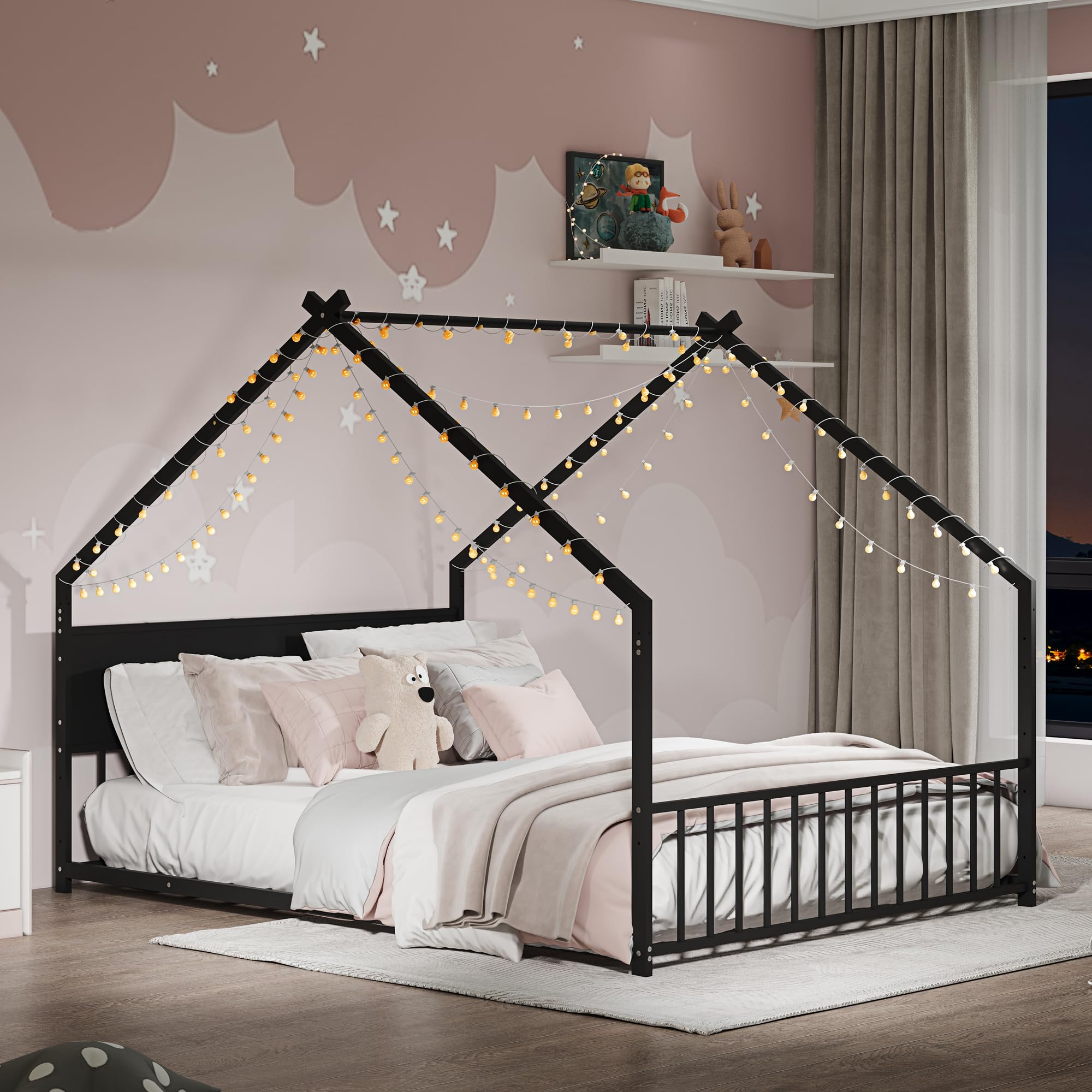 Full Size Montessori Floor Bed with RGB LED Light